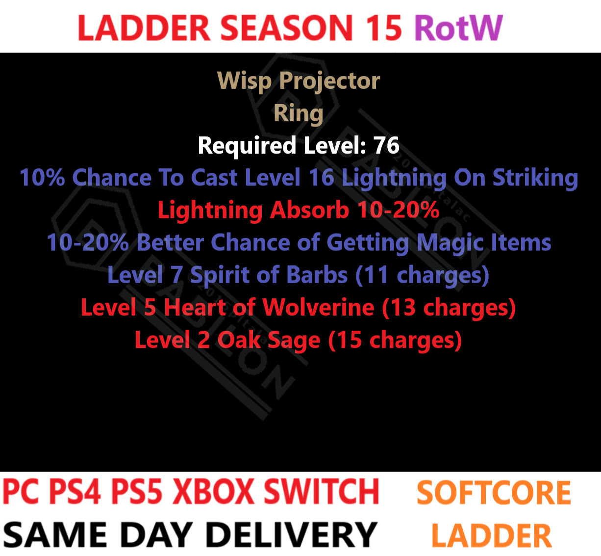 LADDER All Uniqe Rings ✅PC PS4 PS5 XBOX SWITCH✅ Diablo 2 Resurrected Items D2R