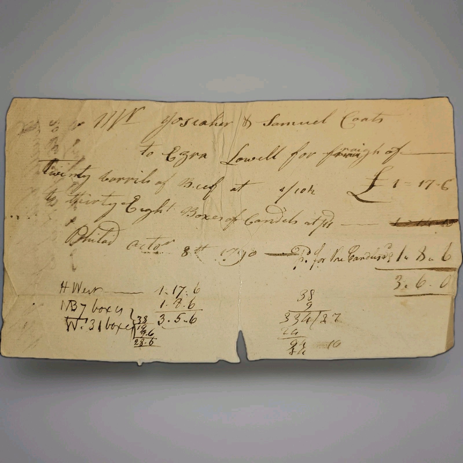 1790 Philadelphia Maritime Bill Sloop \