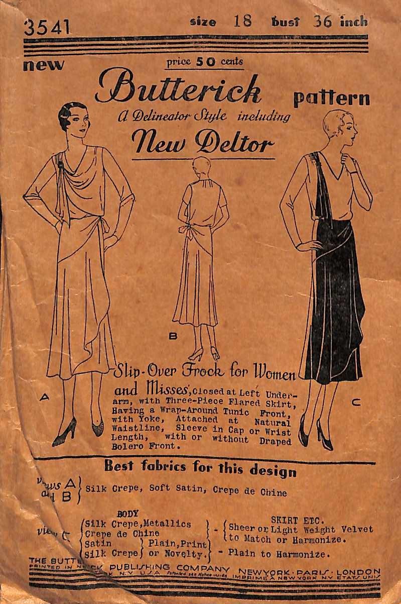 Vintage 1930s Slip Over Frock Butterick Sewing Pattern 3541 Bust 36 Complete