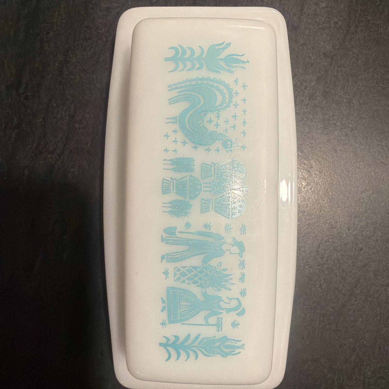 Vintage 1960s Pyrex Amish Butterprint Turquoise Blue White Covered Butter Dish