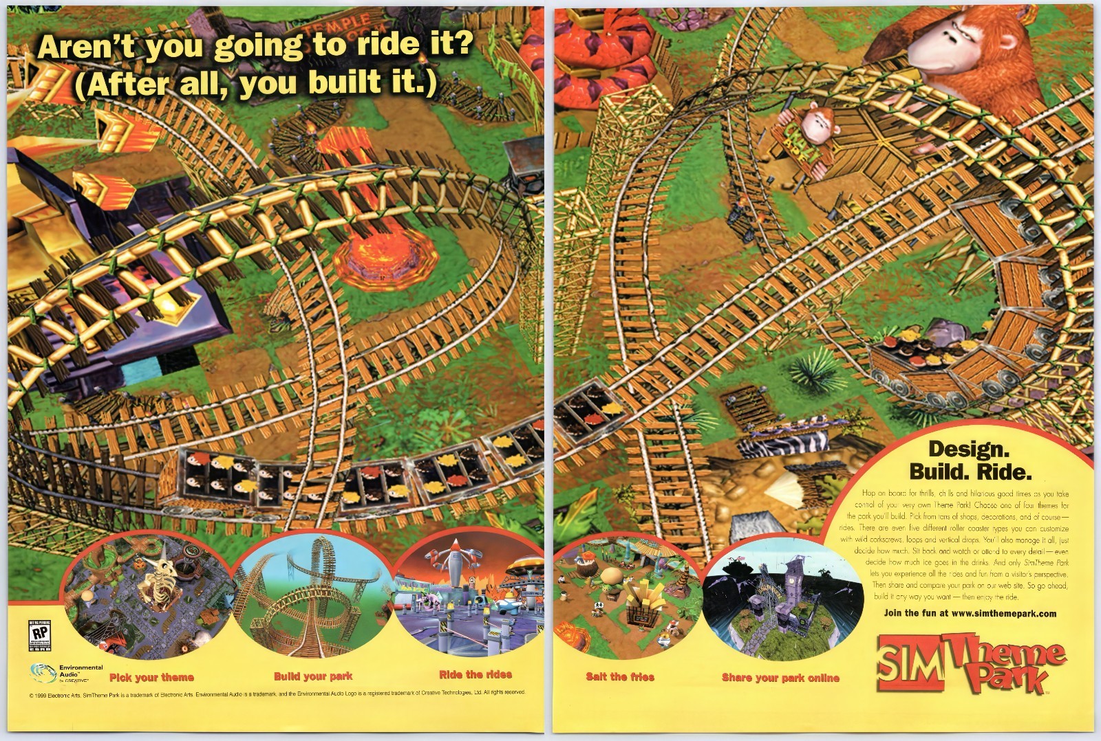 Print Ad 2000 Sim Theme Park World Sims PC Game Original Promo Poster Art