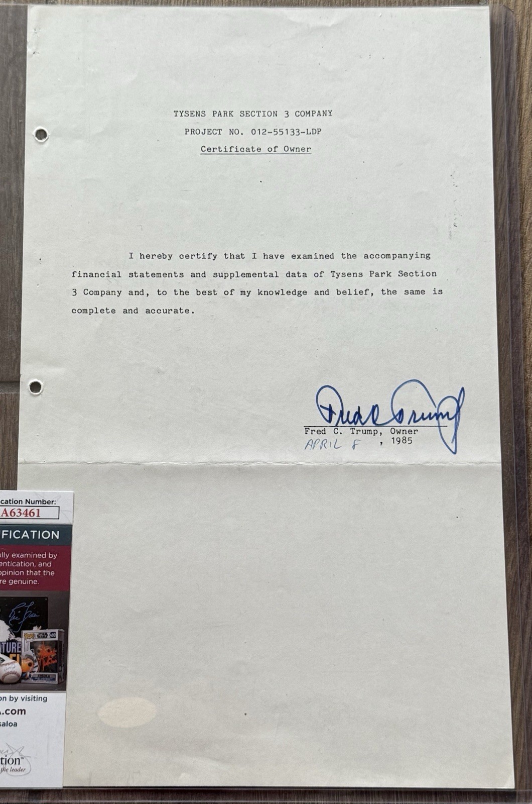 Fred C. Trump Signed Typed Letter Signed (TLS) Father of Donald Trump JSA COA