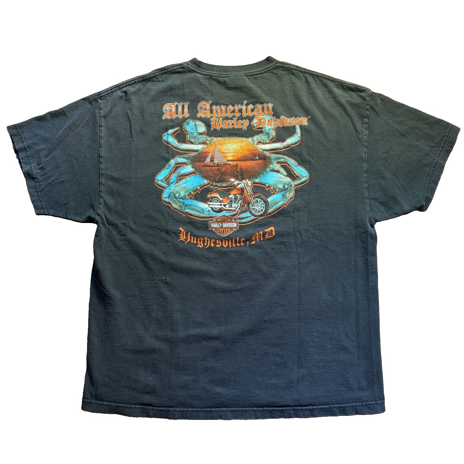 Vintage Harley Davidson T Shirt Black 2XL All American Hughesville Maryland USA