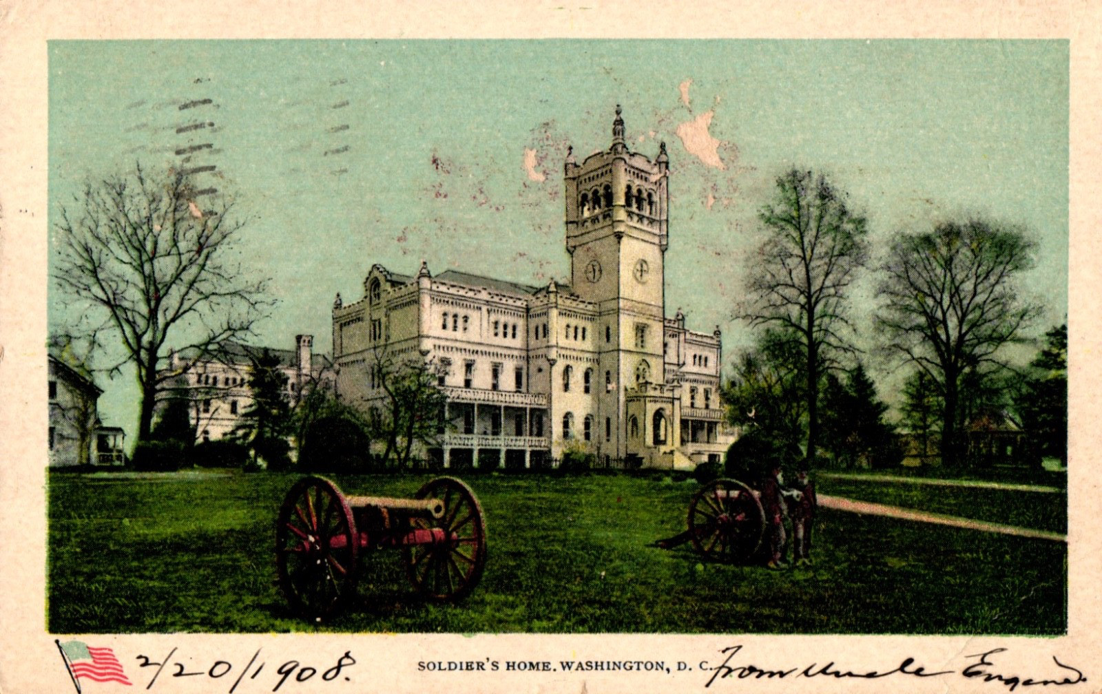 ANTIQUE UDB POSTCARD SOLDIERS' HOME WASHINGTON, D. C. POSTED 1908 M1