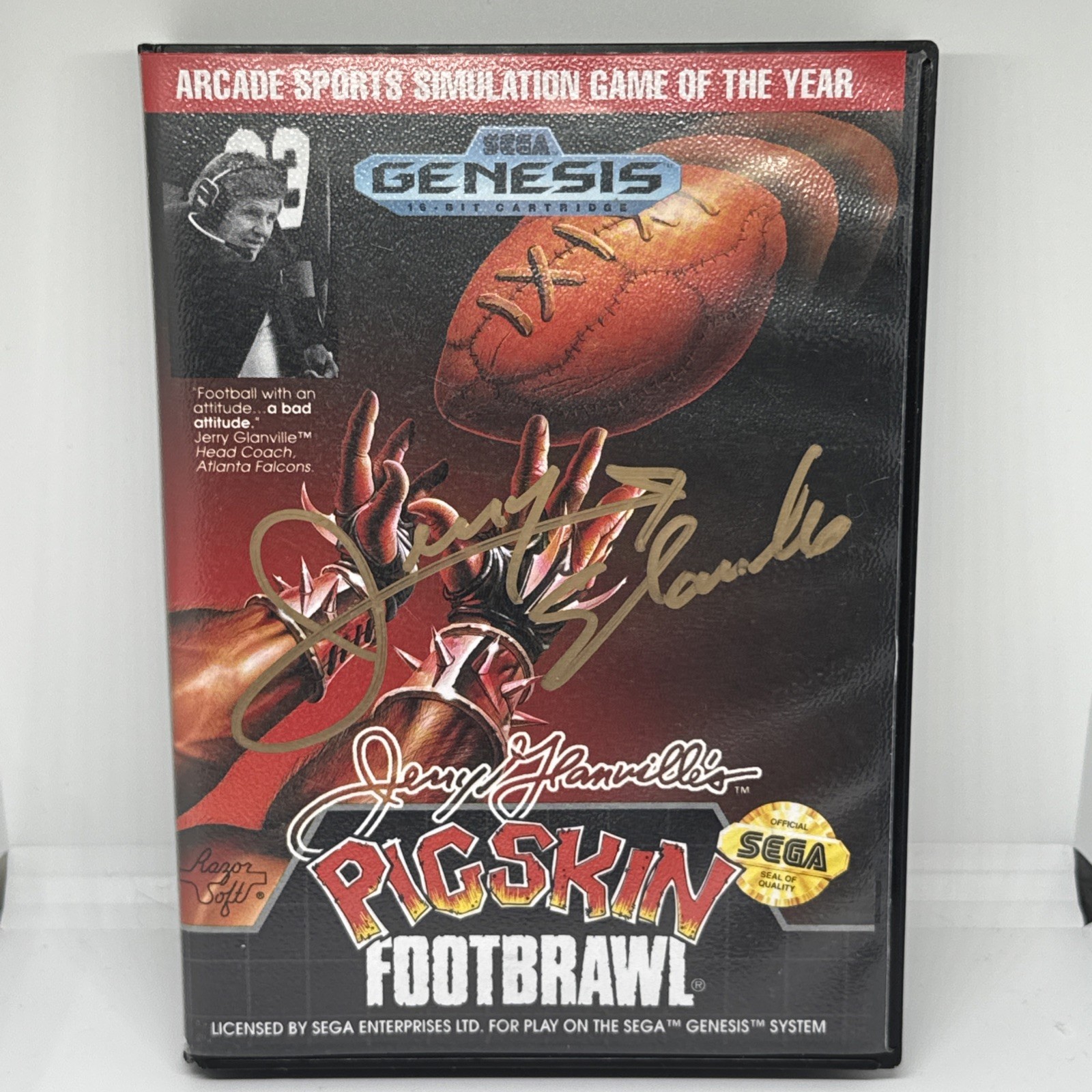 Jerry Glanville\'s Pigskin Footbrawl (Sega Genesis, 1992) SIGNED Cover BAS Auth.