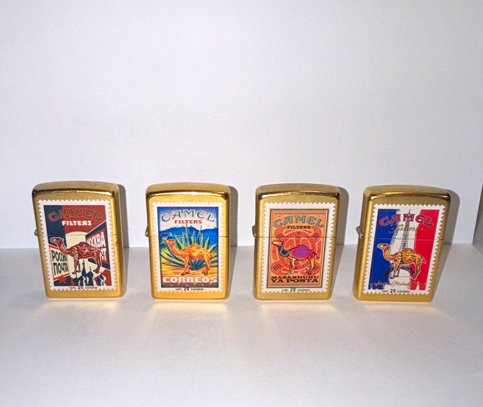 Zippo stamp lighter collection 2004 lot of 4 France, Mexico, Russia, Indonesia
