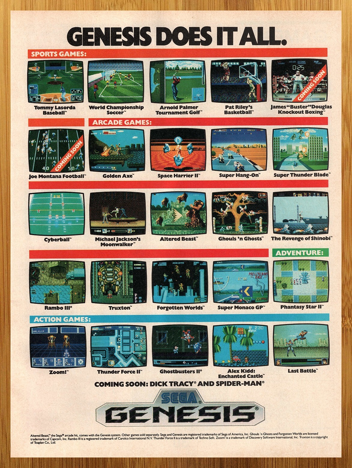 1990 Sega Genesis Video Games Print Ad/Poster Moonwalker Golden Axe Ghostbusters
