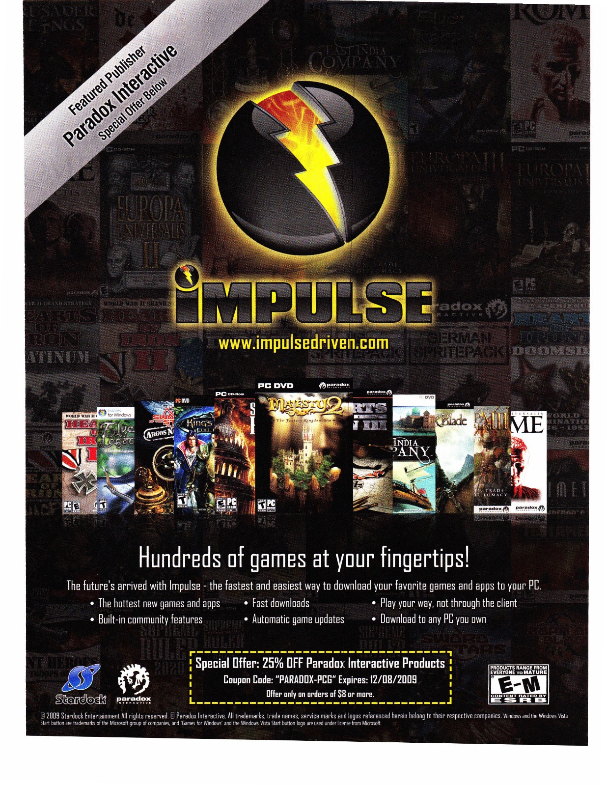 2009 Impulse Driven Website Print Ad PCGamer Stardock Paradox Interactive Games