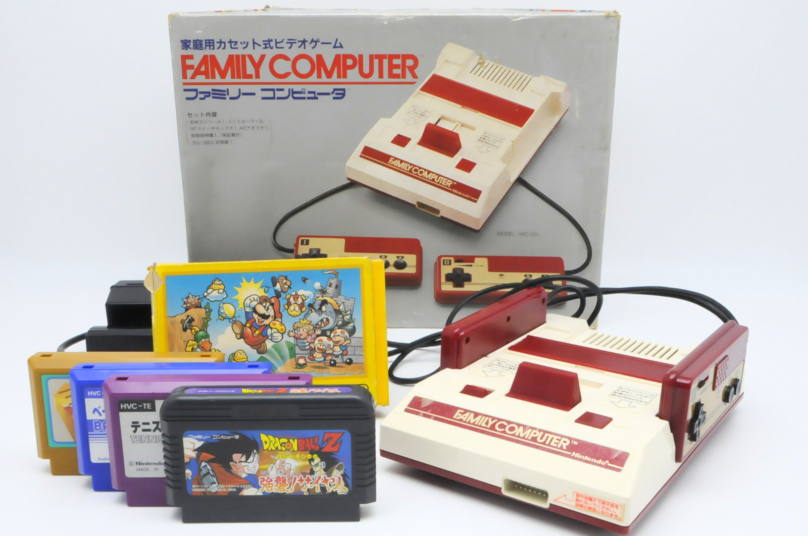 Nintendo Famicom HVC-001 Boxed 5 Games Mario Tennis Baseball Dragon Ball Z Japan