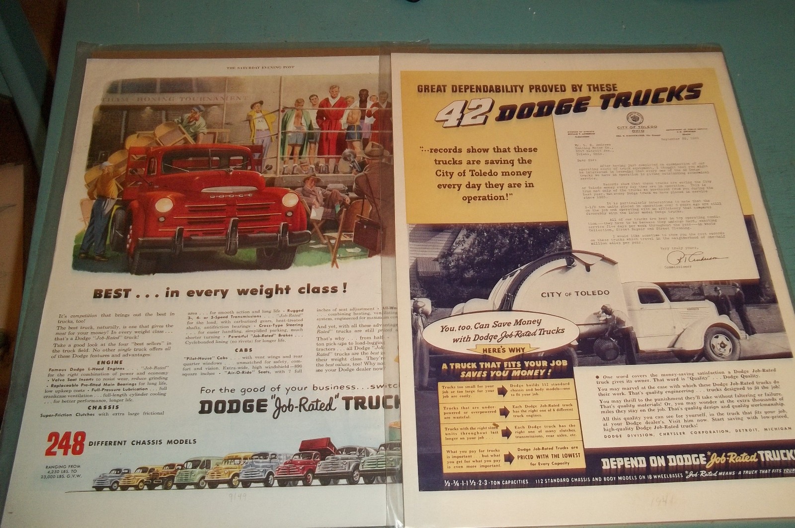 Lot of 2 1940s Vintage Dodge Truck print Ads VG+