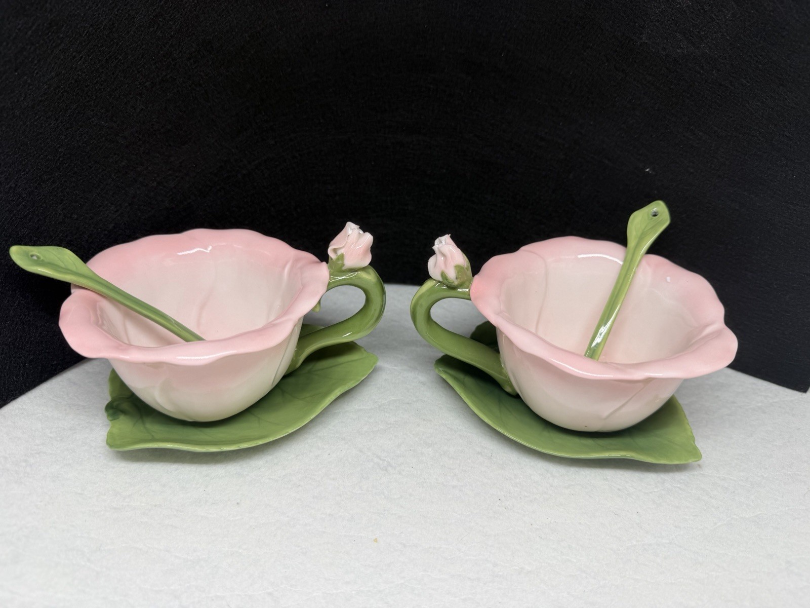 Vtg Cosmos Gifts Fine Porcelain Pink Hibiscus Flower Teacup Saucer Spoon Set 