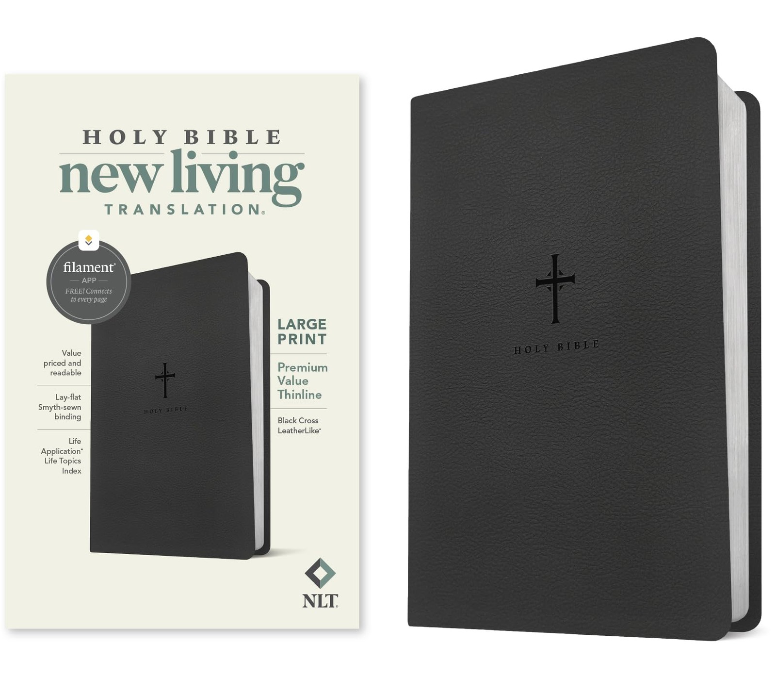 NLT Large Print Premium Value Thinline Bible, Filament Enabled Black