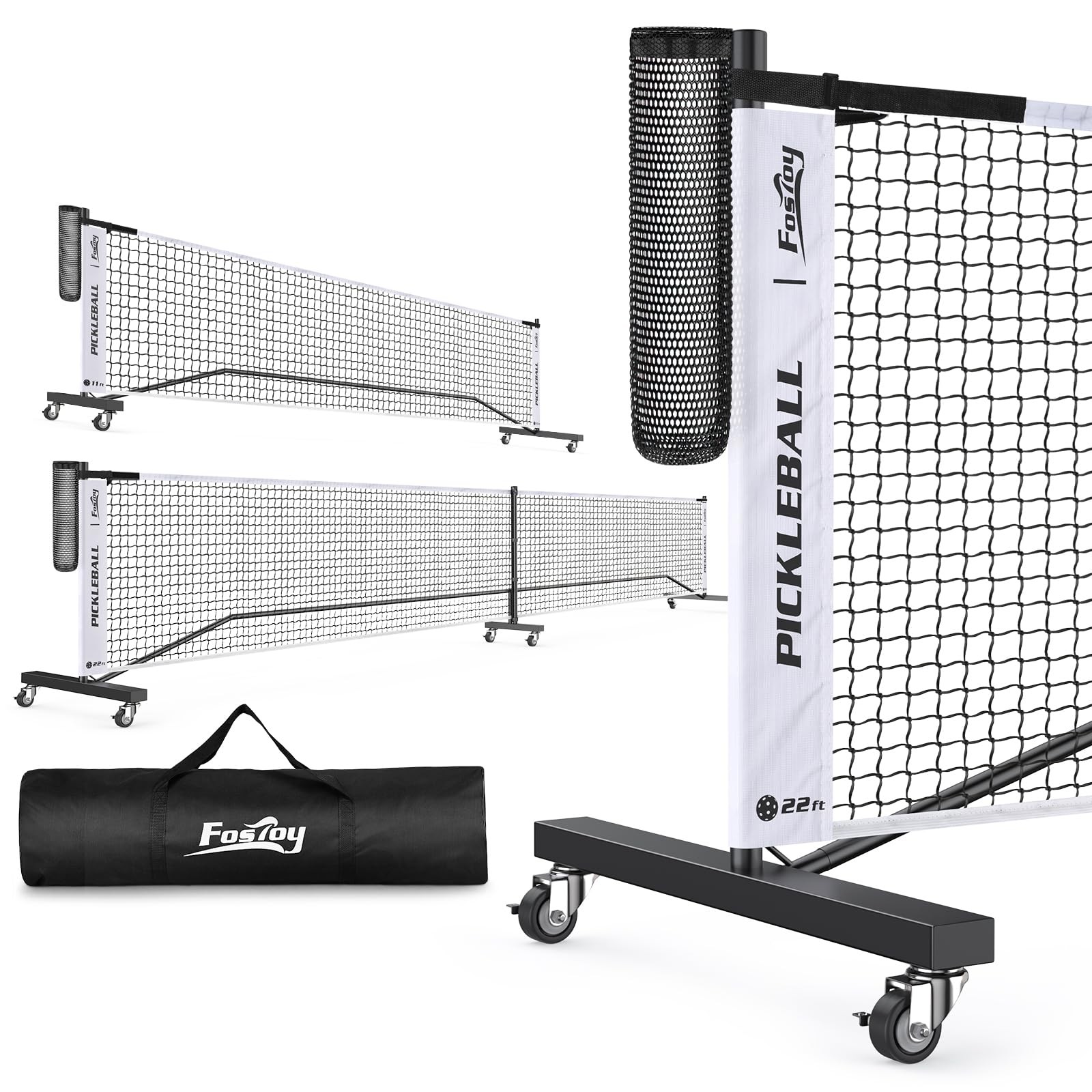 2-in-1 Portable Pickleball Net w/ Wheels, Ball Collector, Regulation Size 22FT/1