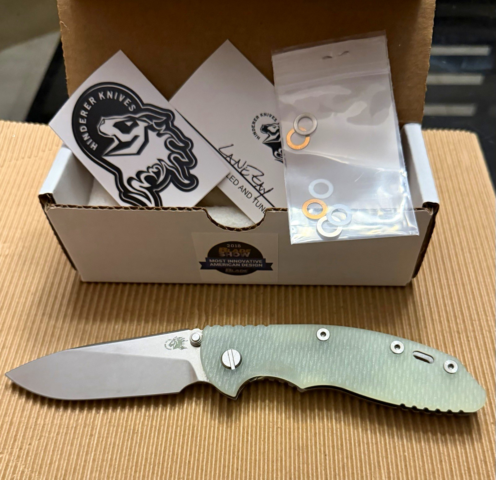 Hinderer XM-18 3.5 S45VN Slicer Non-Flipper Stonewash Translucent Green G10