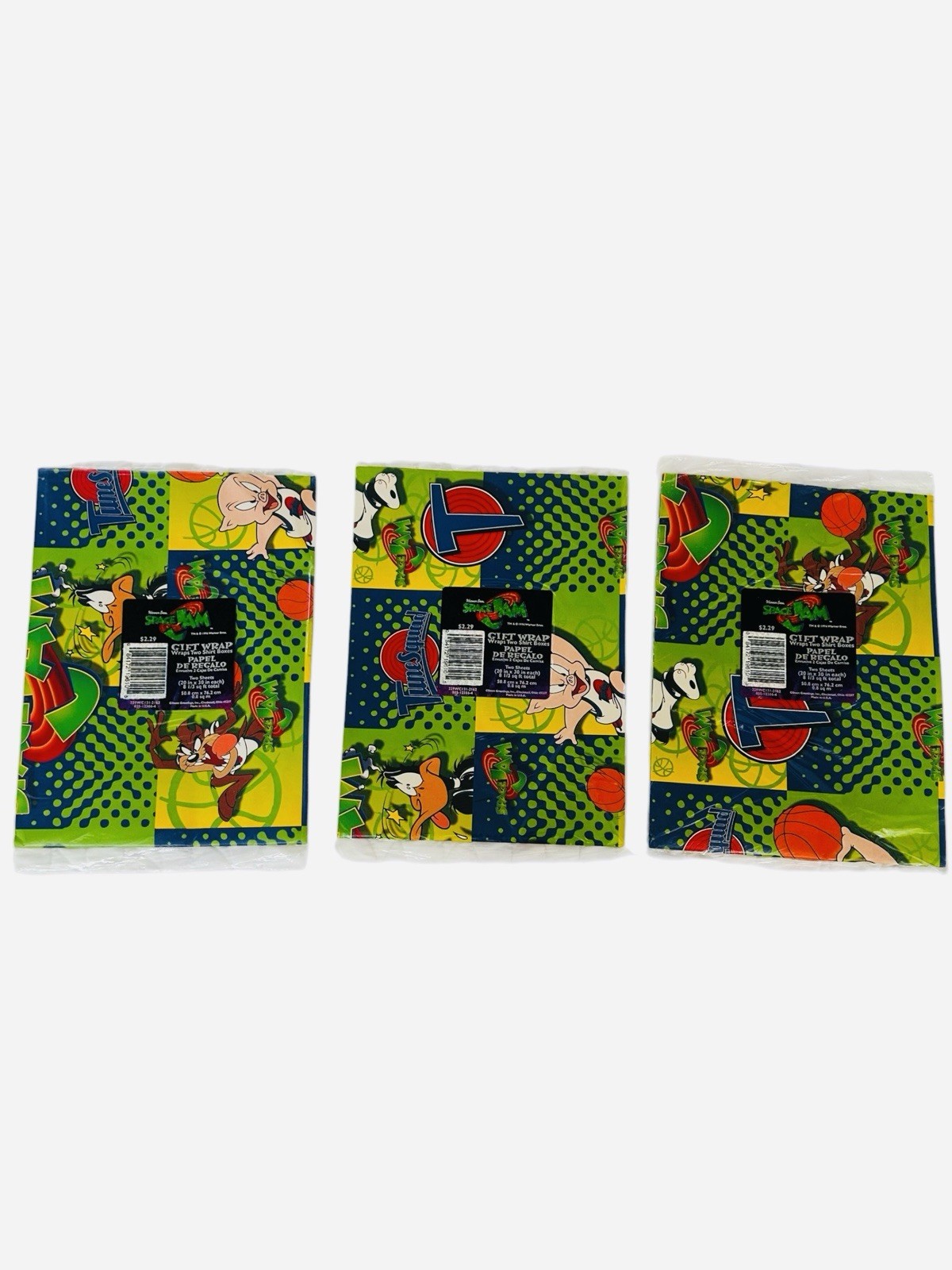 Vintage 1996 Space Jam Gift Wrap Lot 3 Packs 6 Sheets Sealed Looney Tunes NOS