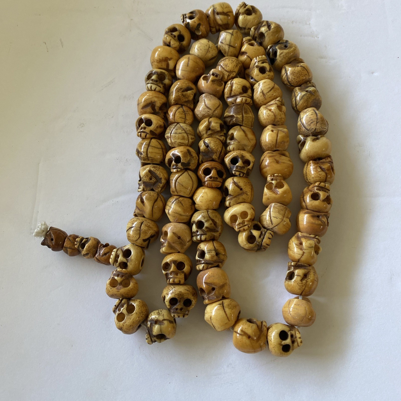 Hand Carved Yak Bone Skull Mala Chitipati Tibetan Buddhist Prayer Beads 12mm
