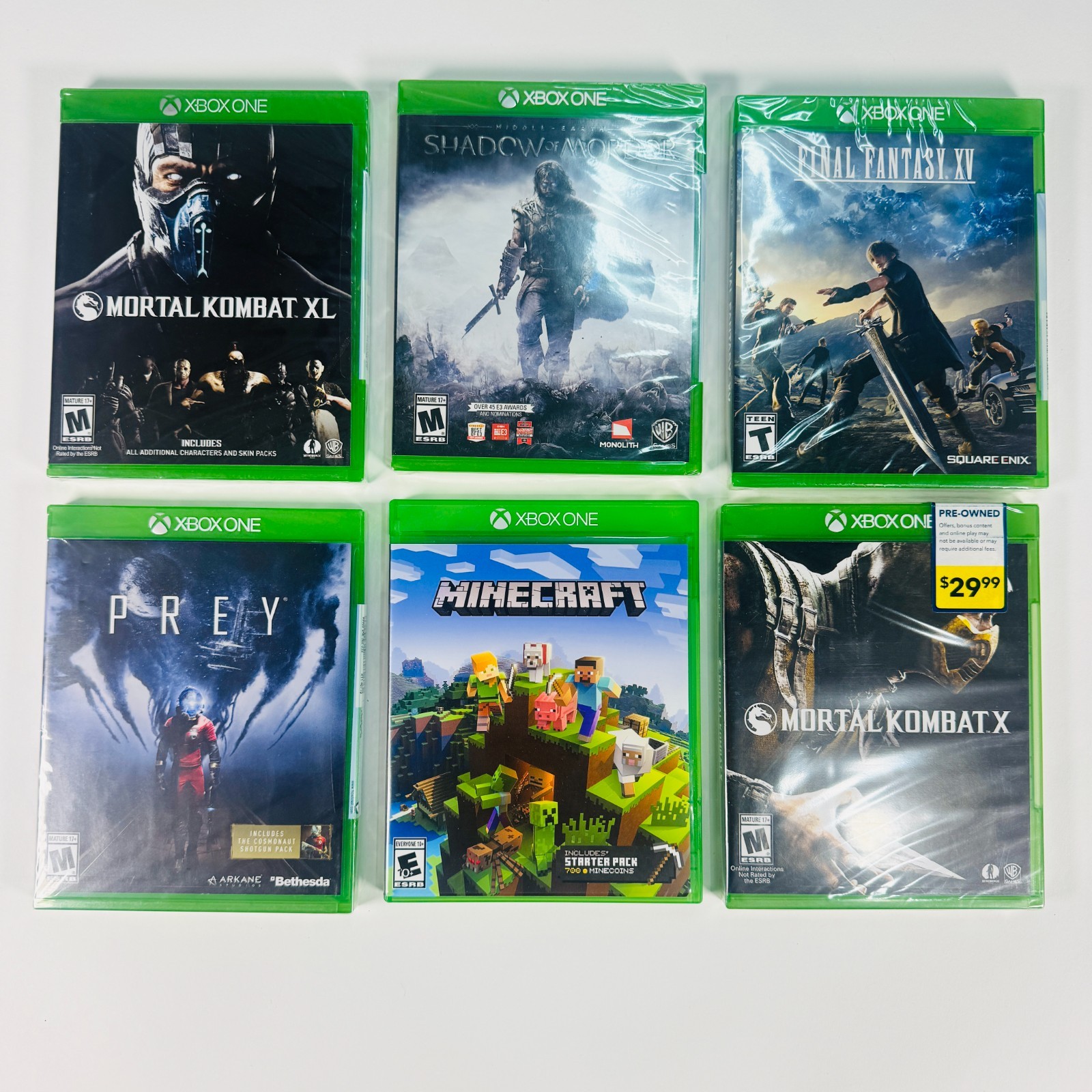 (Lot of 6) Final Fantasy XV Shawdow Mordor Mortal Kombat Minecraft (4 NEW 2 CIB)