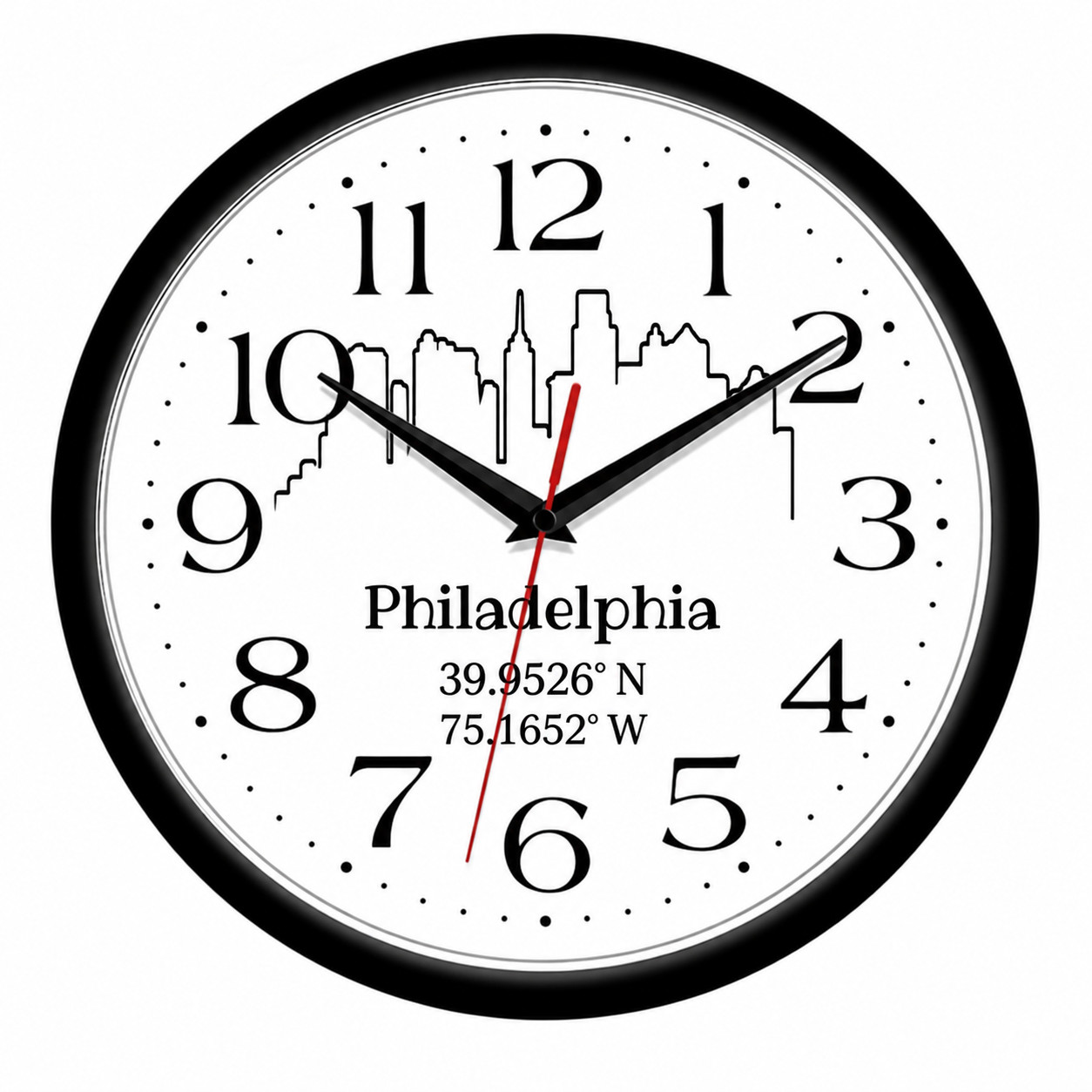 Philadelphia Skyline 10 Inch Wall Clock City Coordinates Pennsylvania  | Quartz