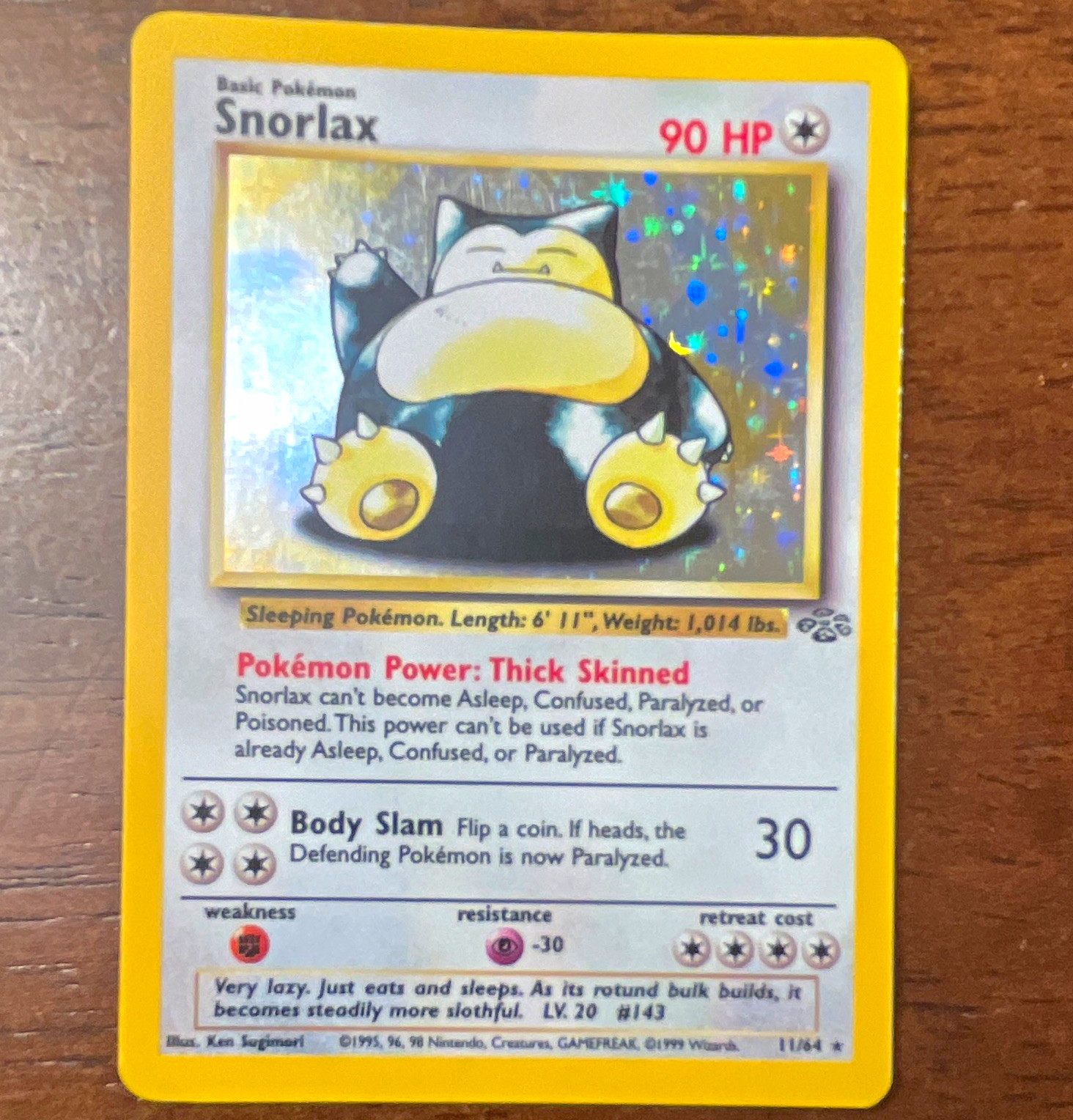 Pokémon TCG 1999 Base Set Snorlax Holo 11/64 English Ken Sugimori