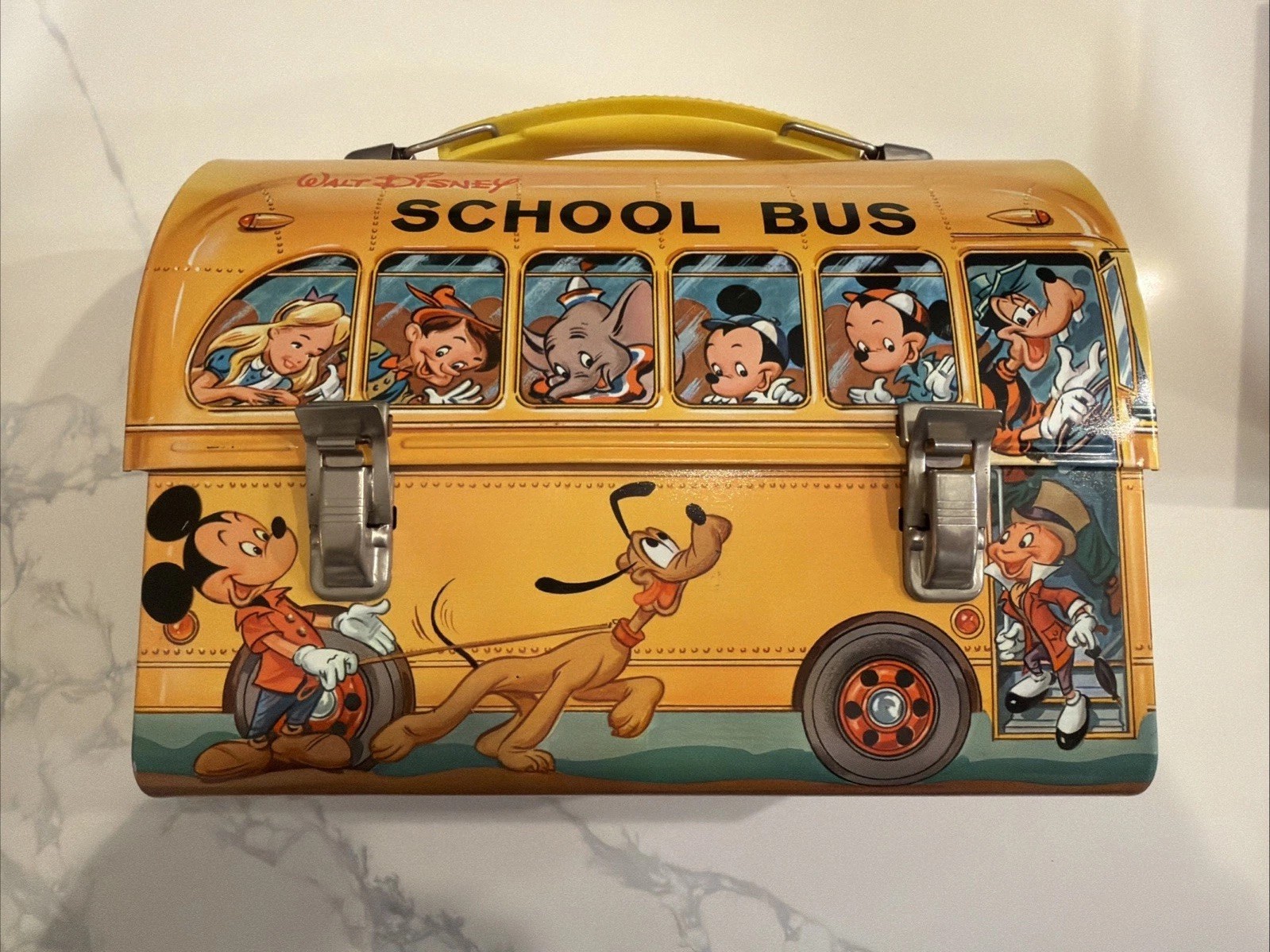 Vintage 1960s Walt Disney School Bus Metal Lunch Box Aladdin Ind  (NO Thermos)