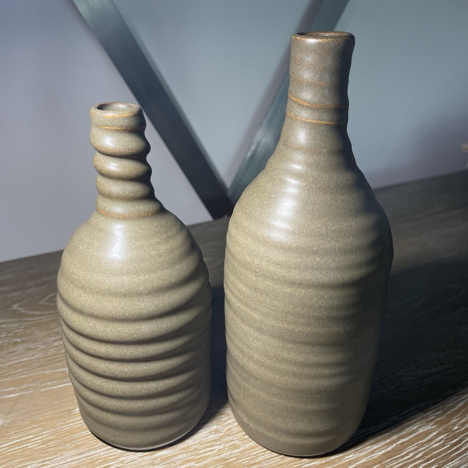 Two Vintage 1990s Jonathan Adler Pot A Porter Ribbed Bottle Vases Set of 2