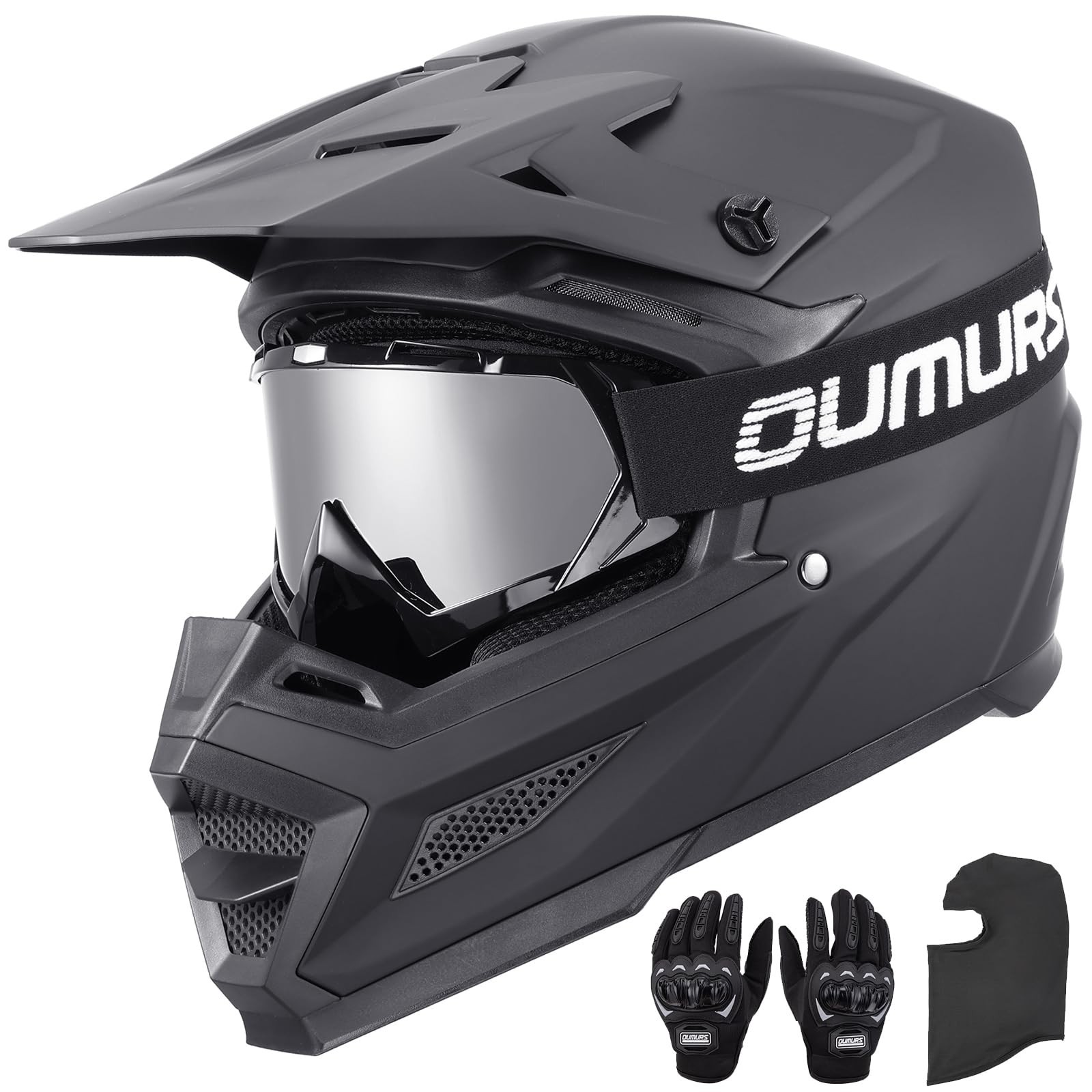 OUMURS DOT Adult ATV Dirt Bike Helmet with Goggles Gloves Mask XL Matte Black