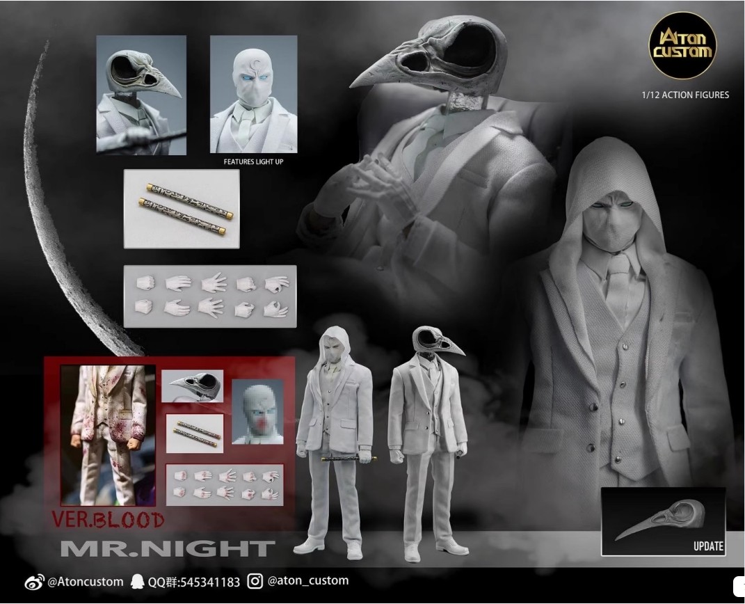 Moon Knight Mr.night Aton Custom Movable 1/12 Scale Action Figures Collectibles