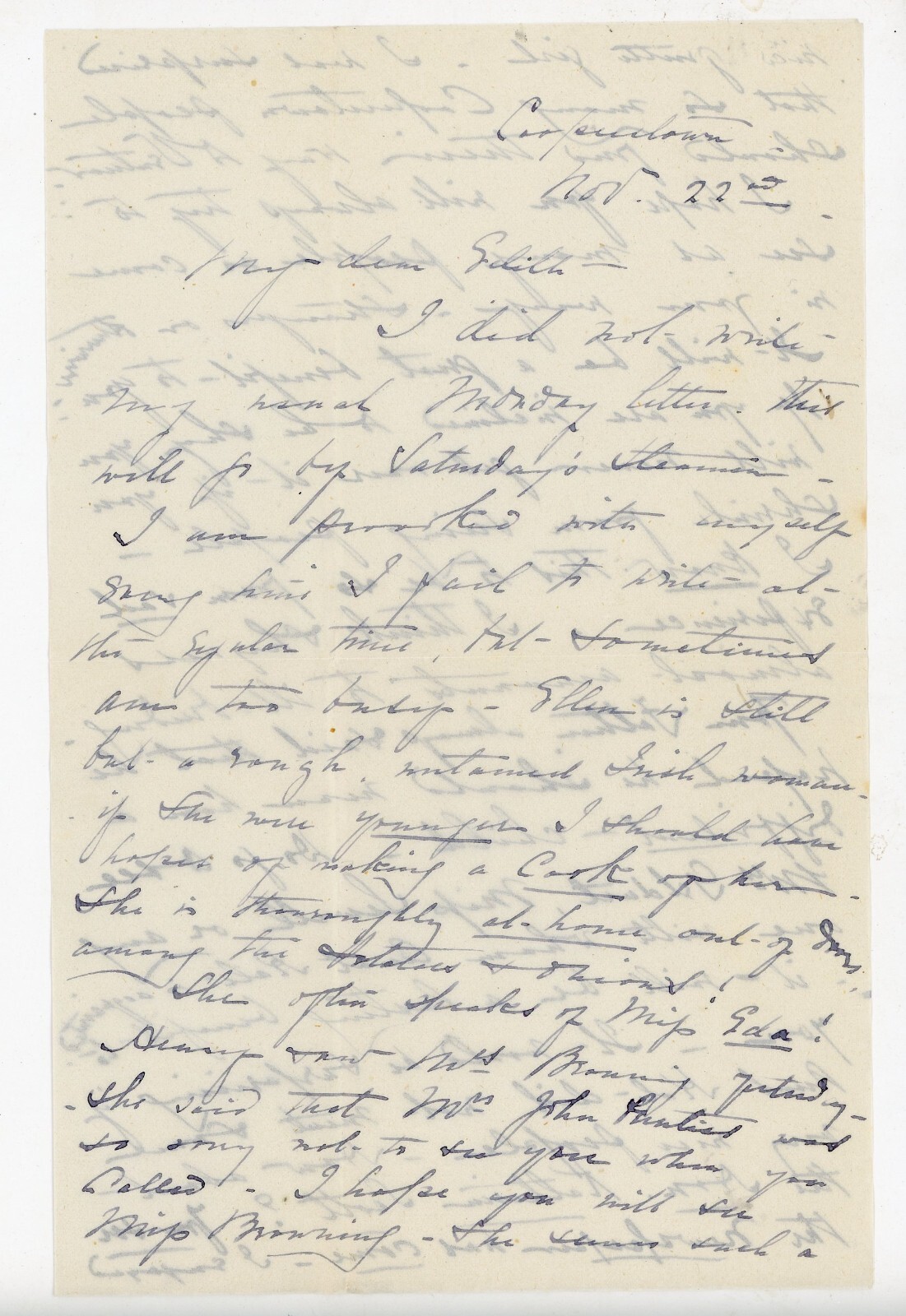 1890s Handwritten Letter from Concordia NY to Edith Social Advice Travel Family