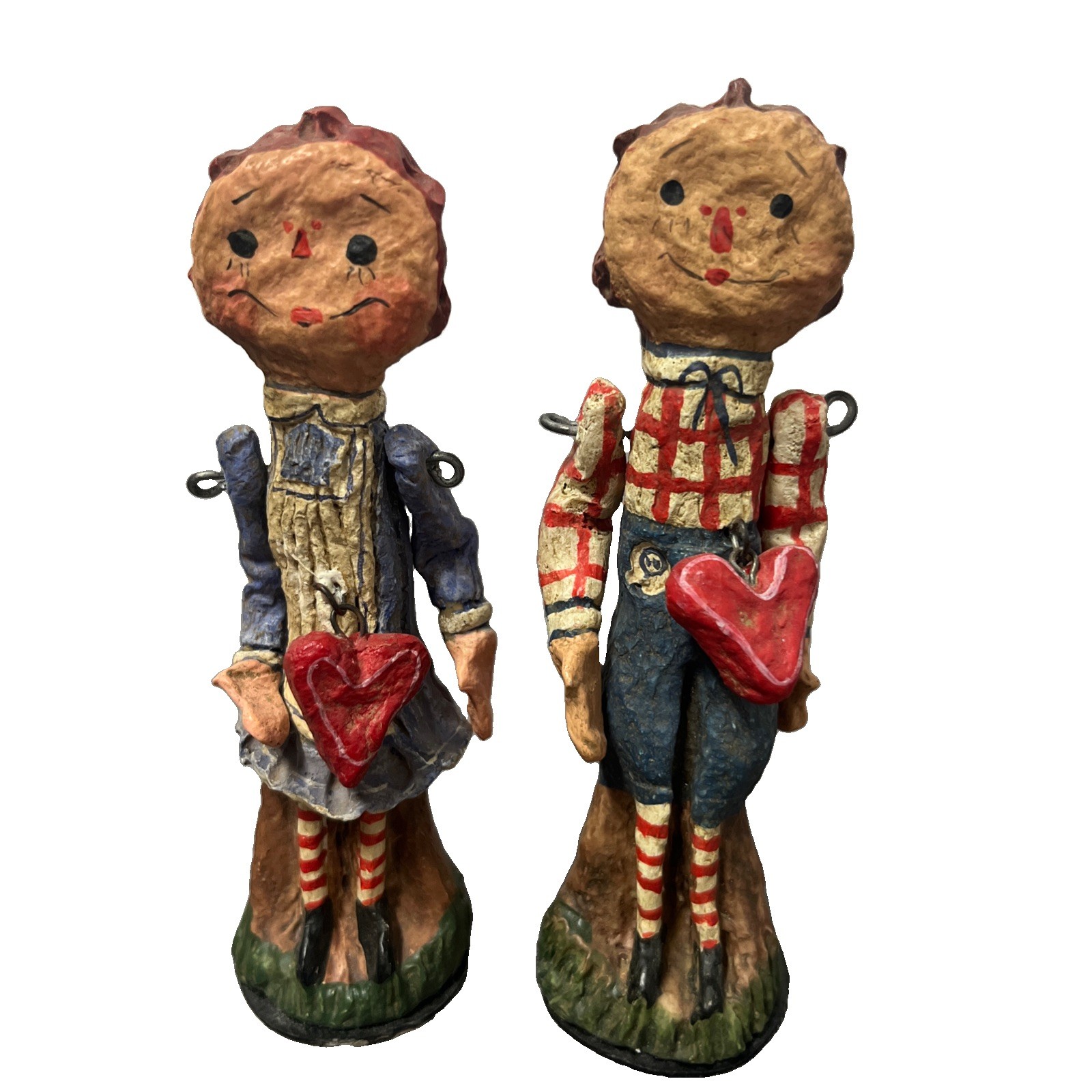 Authentic Poliwoggs Raggedy Ann & Andy Figurine Set of 2 Folk Art Whimsy Vintage