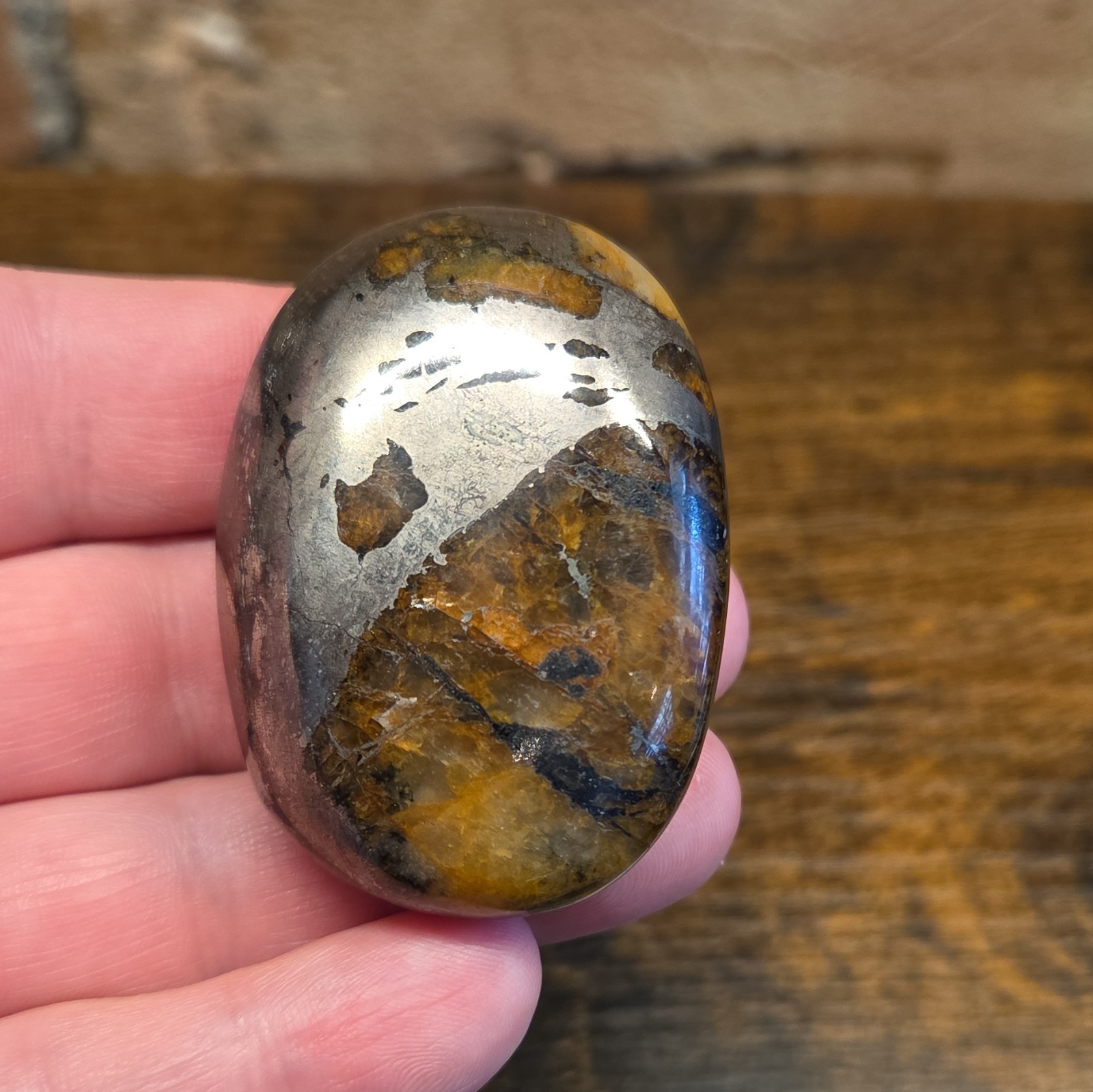 Lions Gate Quartz PalmStone, Rare Find, Golden Healer Quartz And Pyrite, L#s11