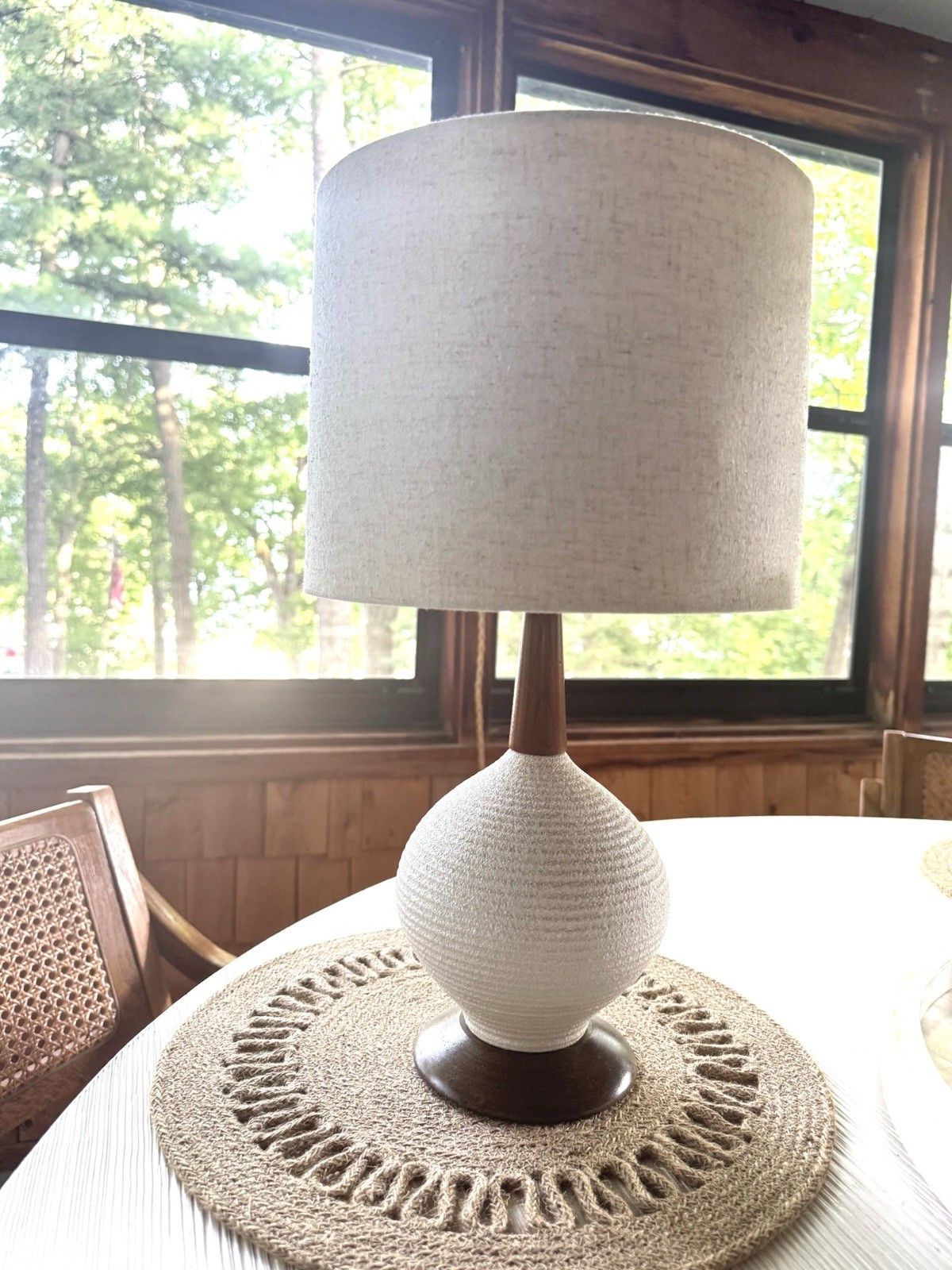 Mid Century Modern Ceramic & Walnut Teak Table Lamp