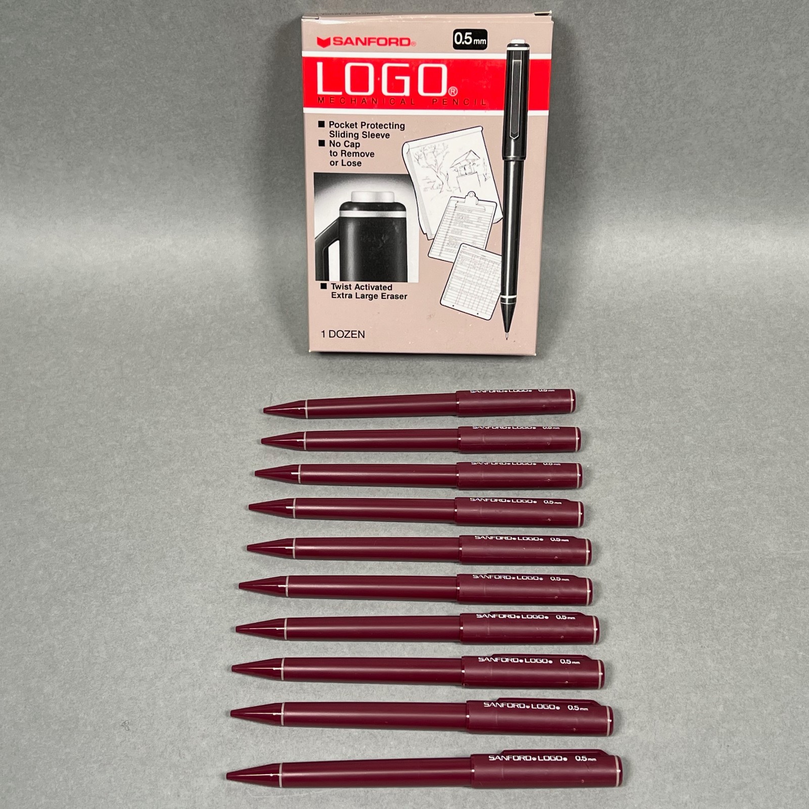Lot of 10 NOS Vintage Sanford Logo Mechanical Pencils 0.5mm Japan Burgundy + Box