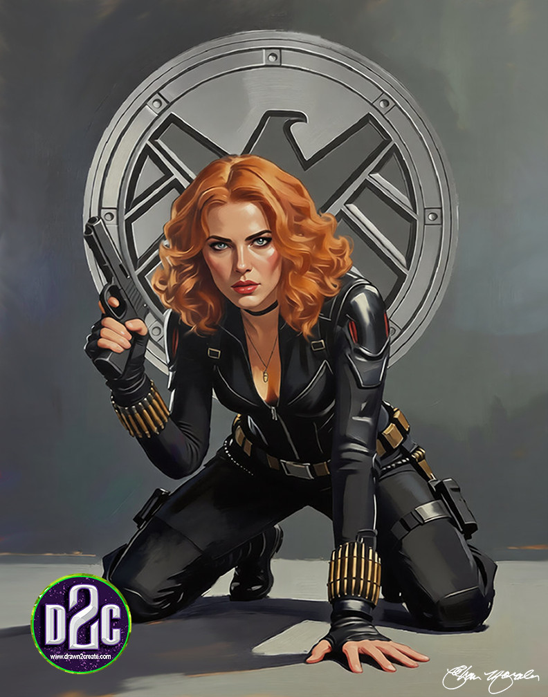 Comic Art One of a Kind Acrylic Painting of The Black Widow