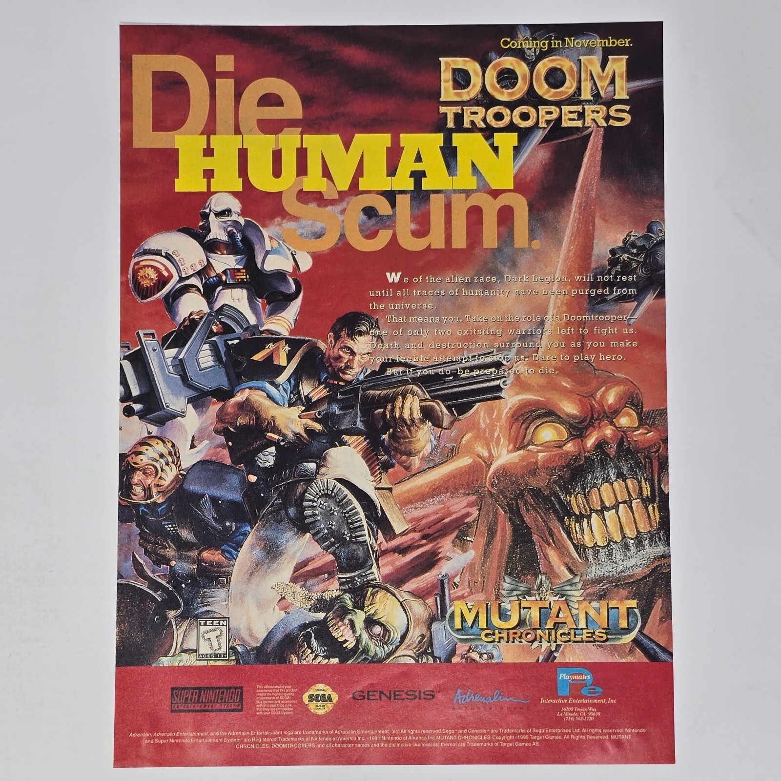 Doom Troopers Mutant Chronicles SNES Sega Genesis Scum Print Ad/Poster Promo Art