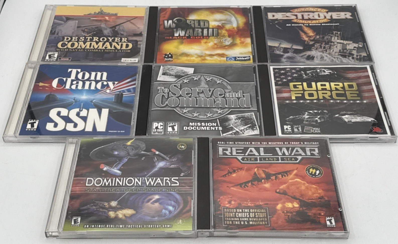 8 Lot PC War Games - WW3, Guard Force, Real War, Tim Clancy SSN , Destroyer Etc