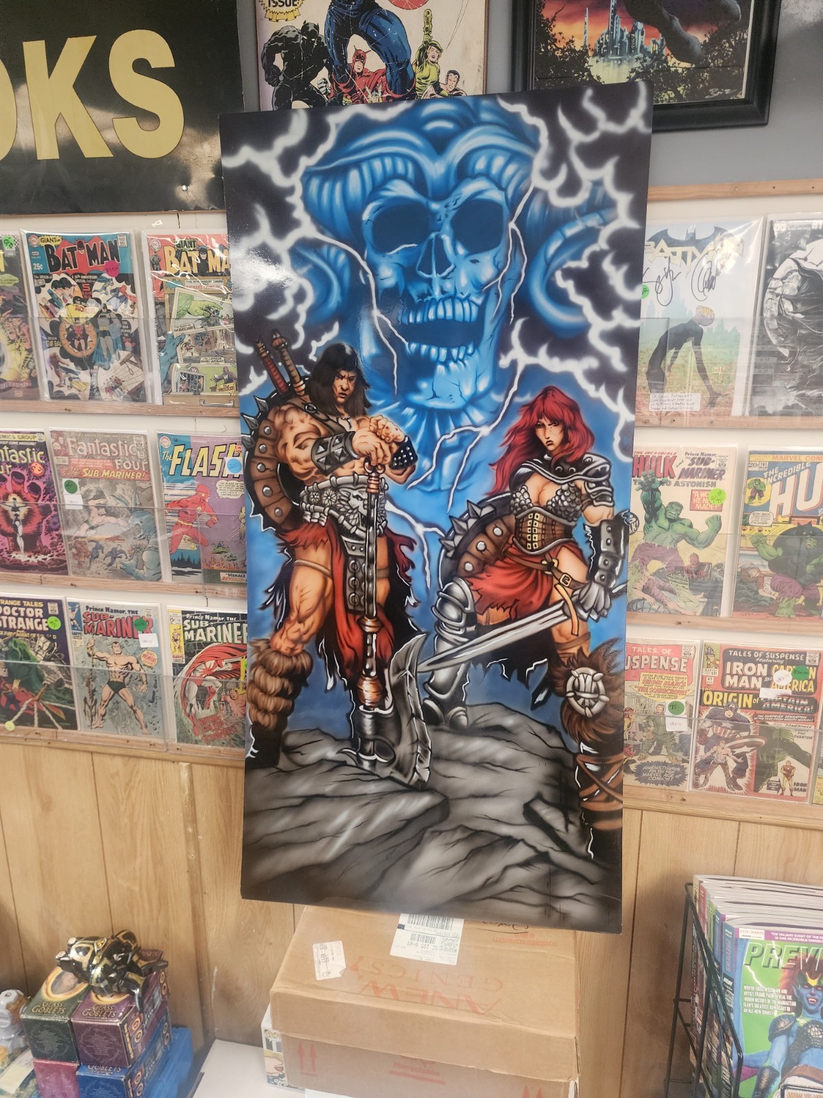 Conan The Barbarian & Red Sonja Original Painting. 48 Inched By 24 Inches. Mint