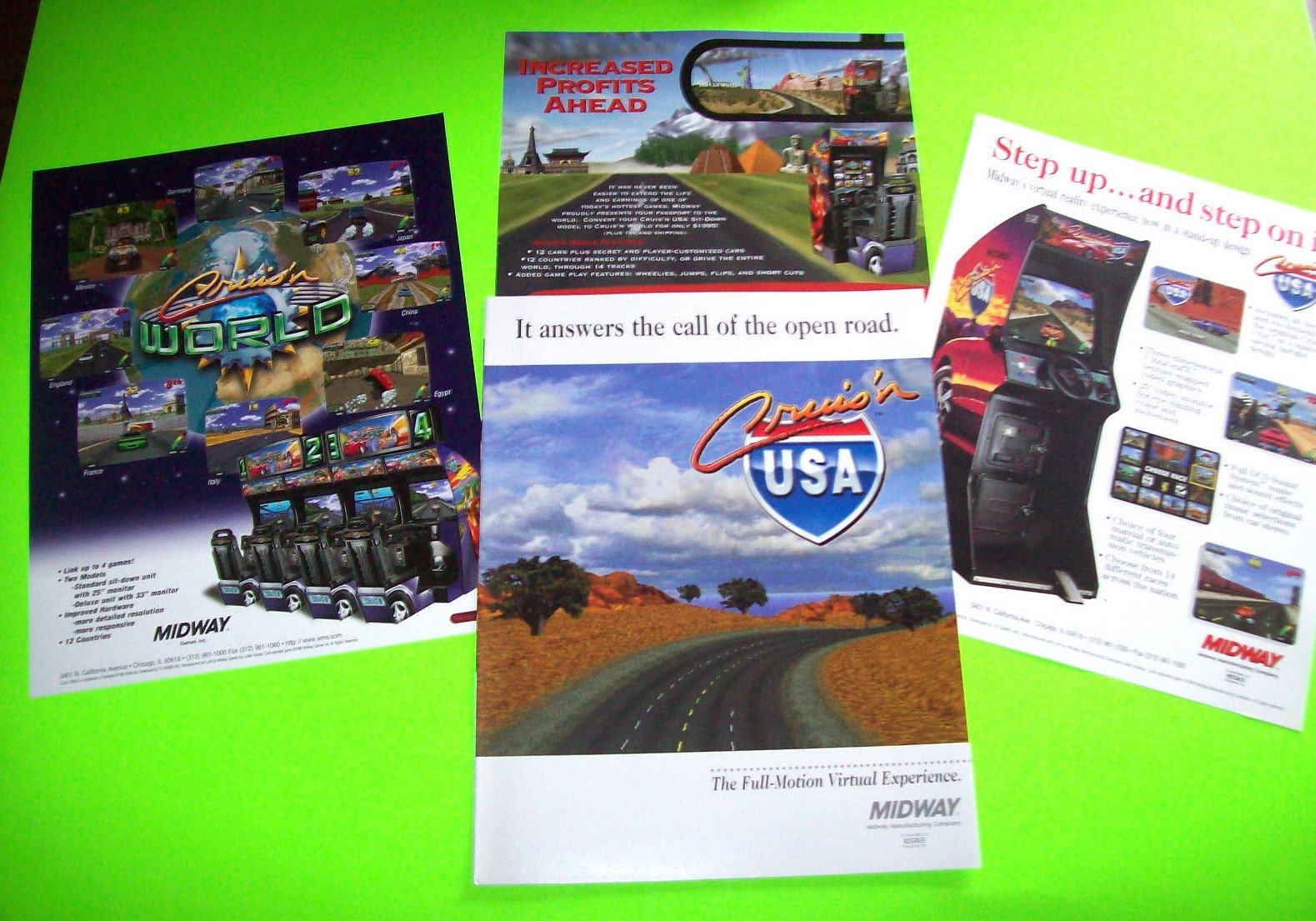 Cruisn USA & Cruising World Set Of (4) Video Arcade Game Flyers Vintage UNUSED