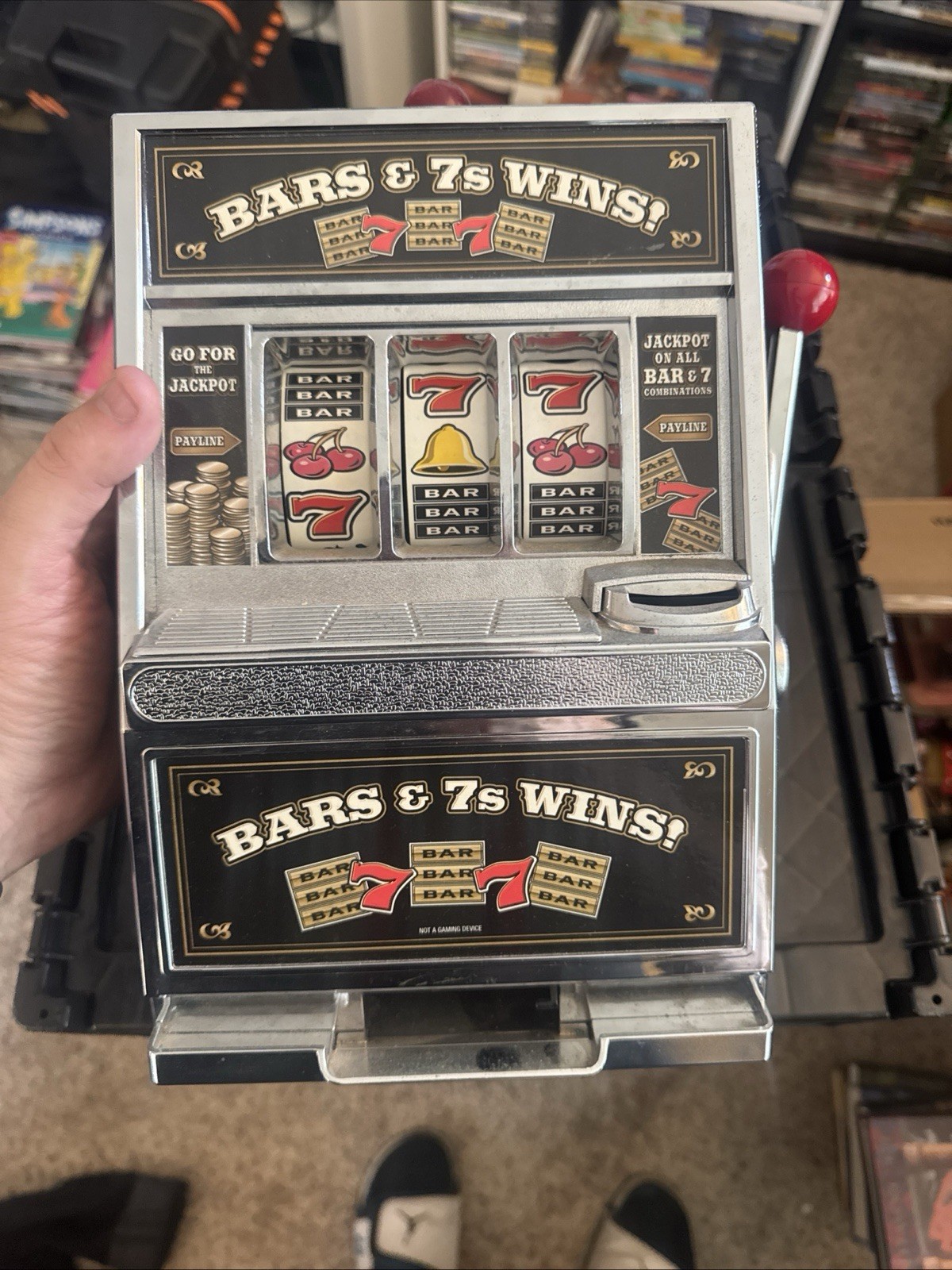 BARS & 7s WINS Mechanical Slot Machine w/ Pull Lever, Red Handle Untested