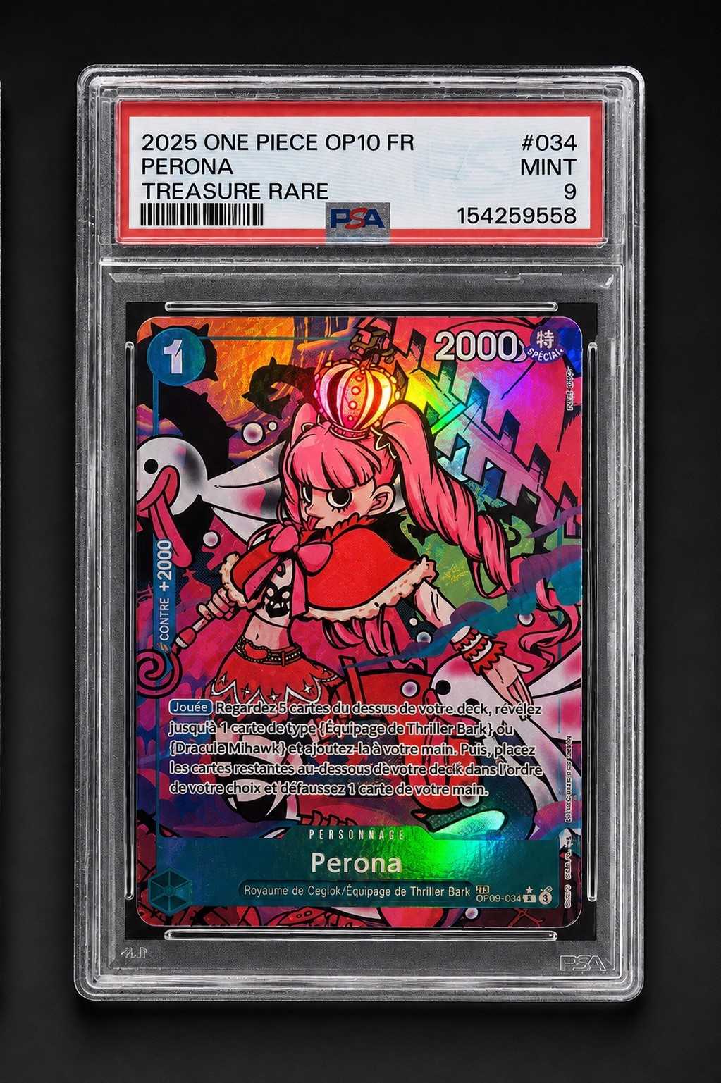 One Piece Card Game OP10 FR Perona OP09-034 Treasure Rare PSA 9