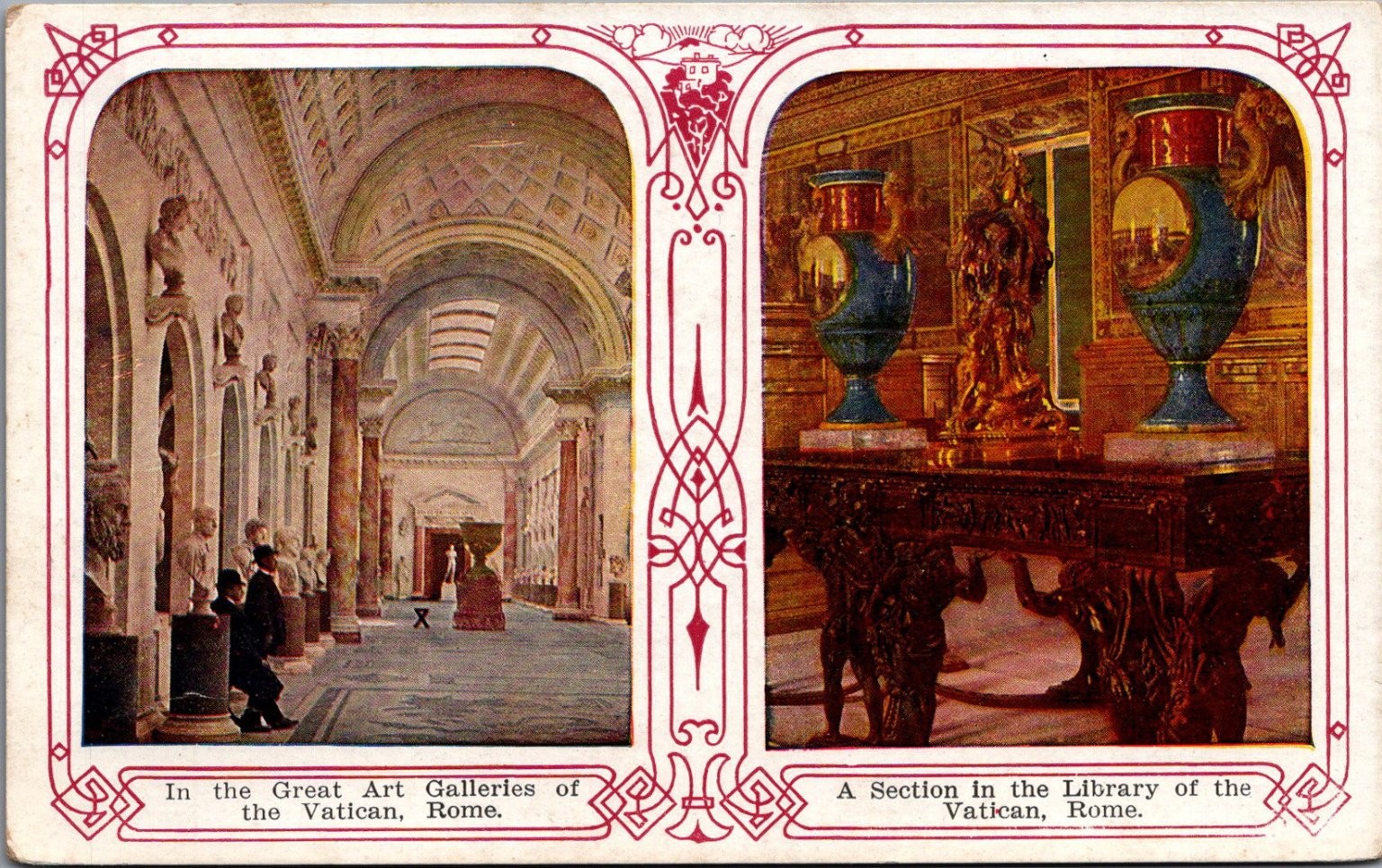 Vatican City Art Galleries Library Antique Postcard Rome Italy