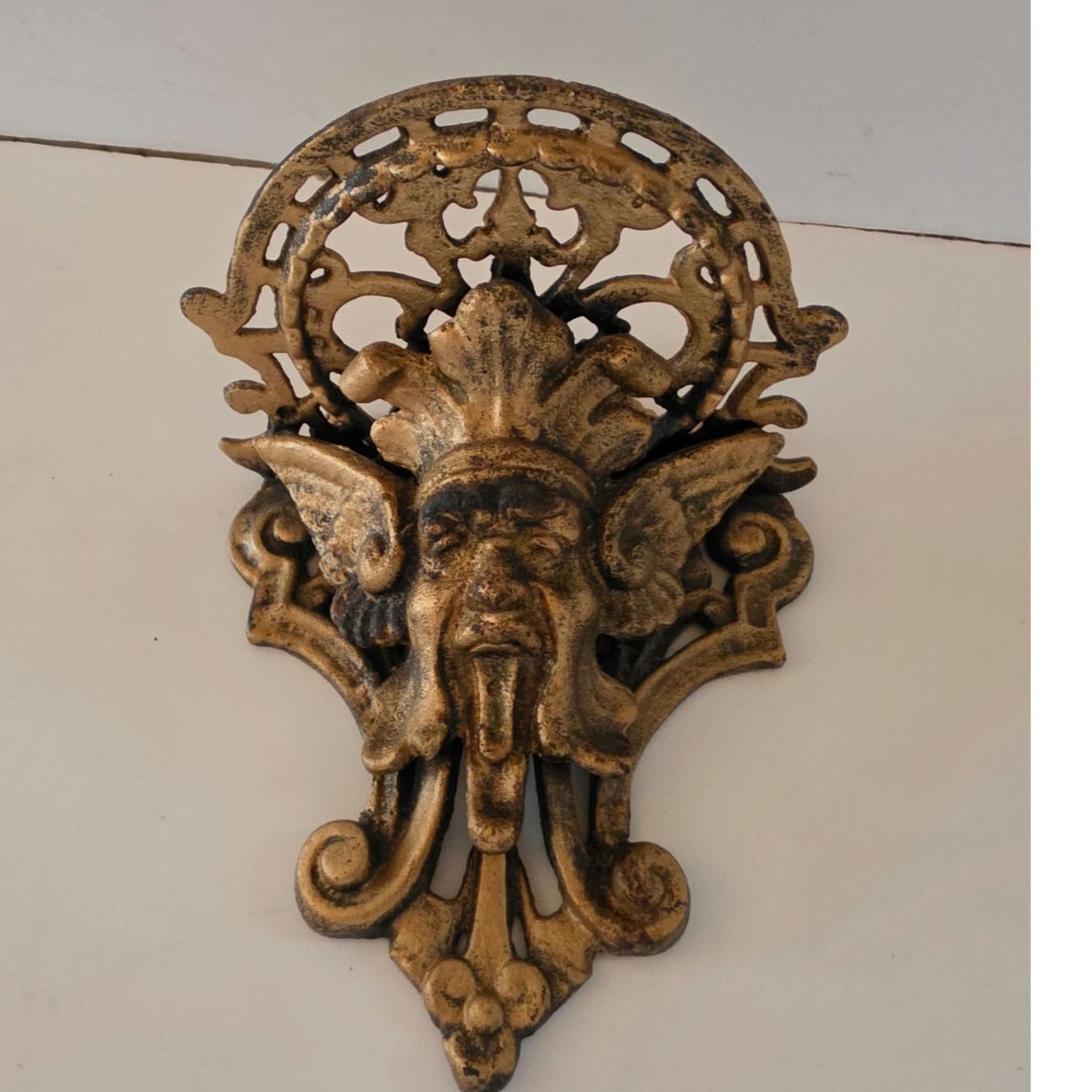 Vtg Cast Iron Gargoyle Wall Shelf Gothic Grotesque 1940's 9