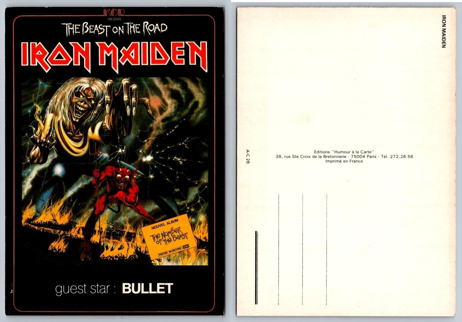 Iron Maiden The Number of the Beast Postcard 1982 Tour Eddie Mascot Art