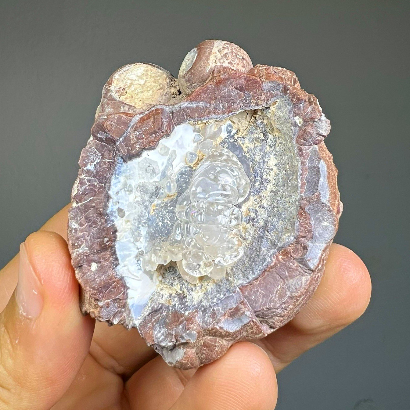 Mexican Opal Hyalite Specimen in Nodular Matrix with Crystals, UV Reactive