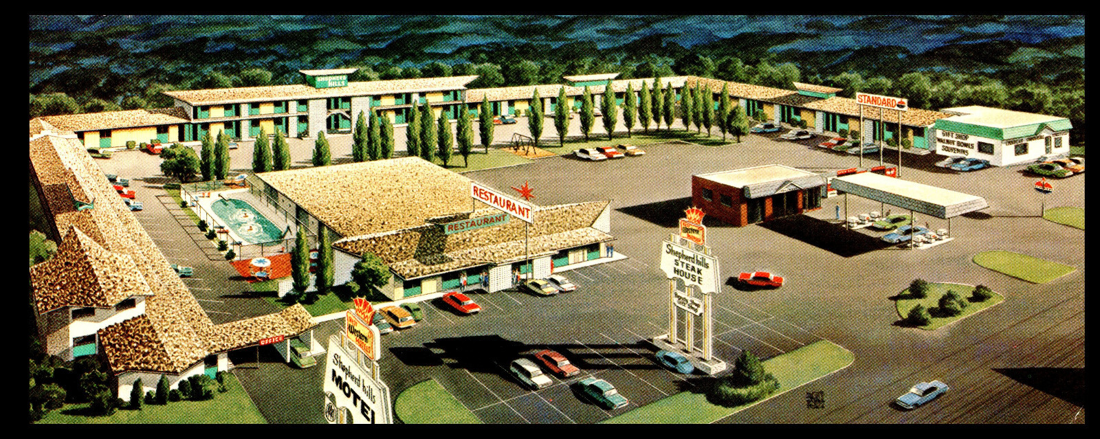 [OS1] Postcard Unused 8.25x3.5 Panorama, Shephard Hills Motel Lebanon Missouri
