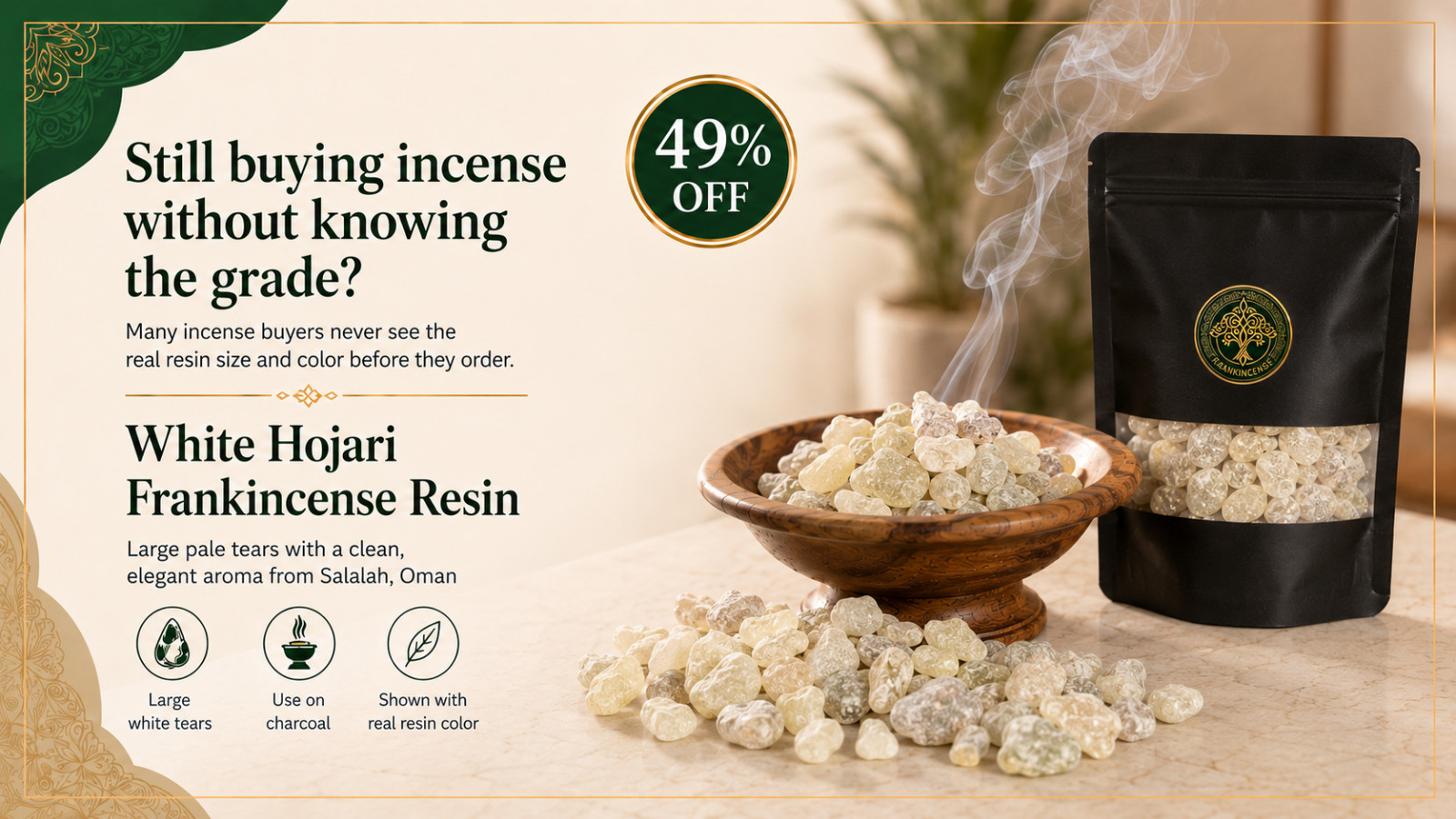 Premium Hojari Frankincense Boswellia Sacra 1kg 2.2lb Luban Incense Tears