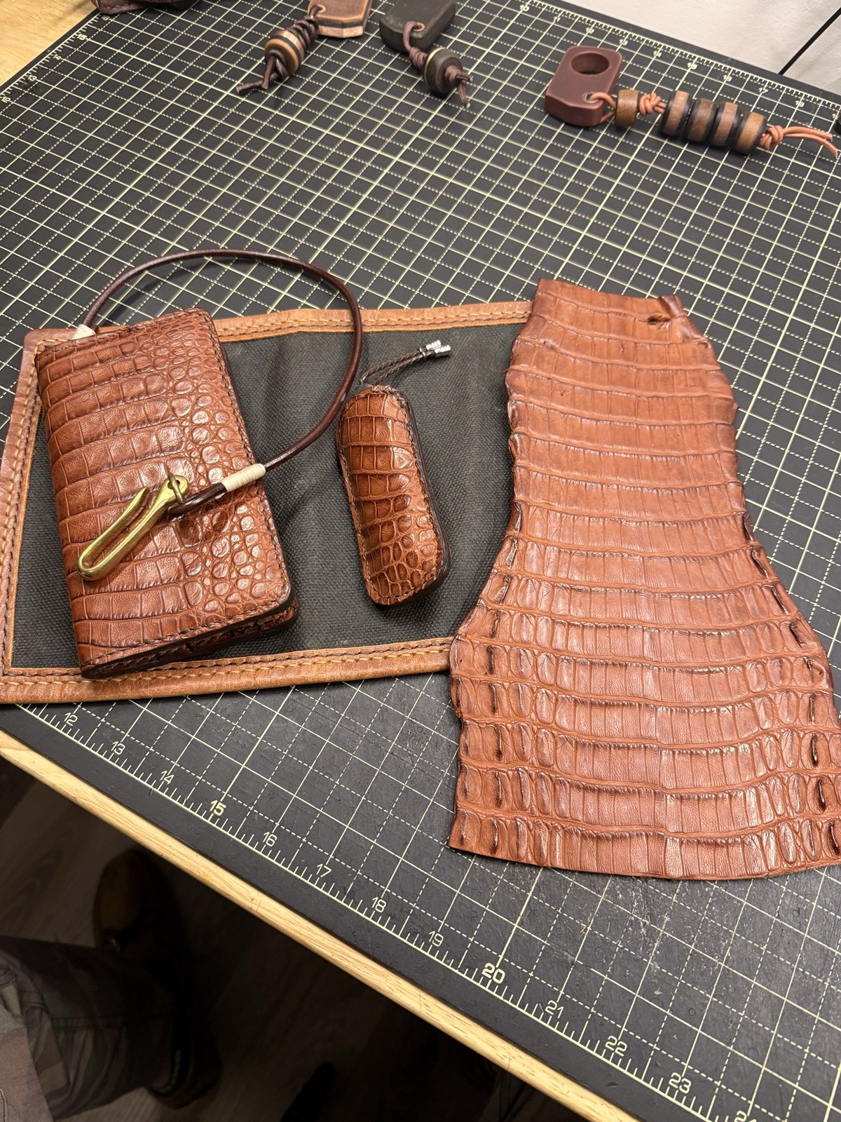 Real Brown Crocodile Leather Knife Sheath Set with a Fully custom Long wallet. 