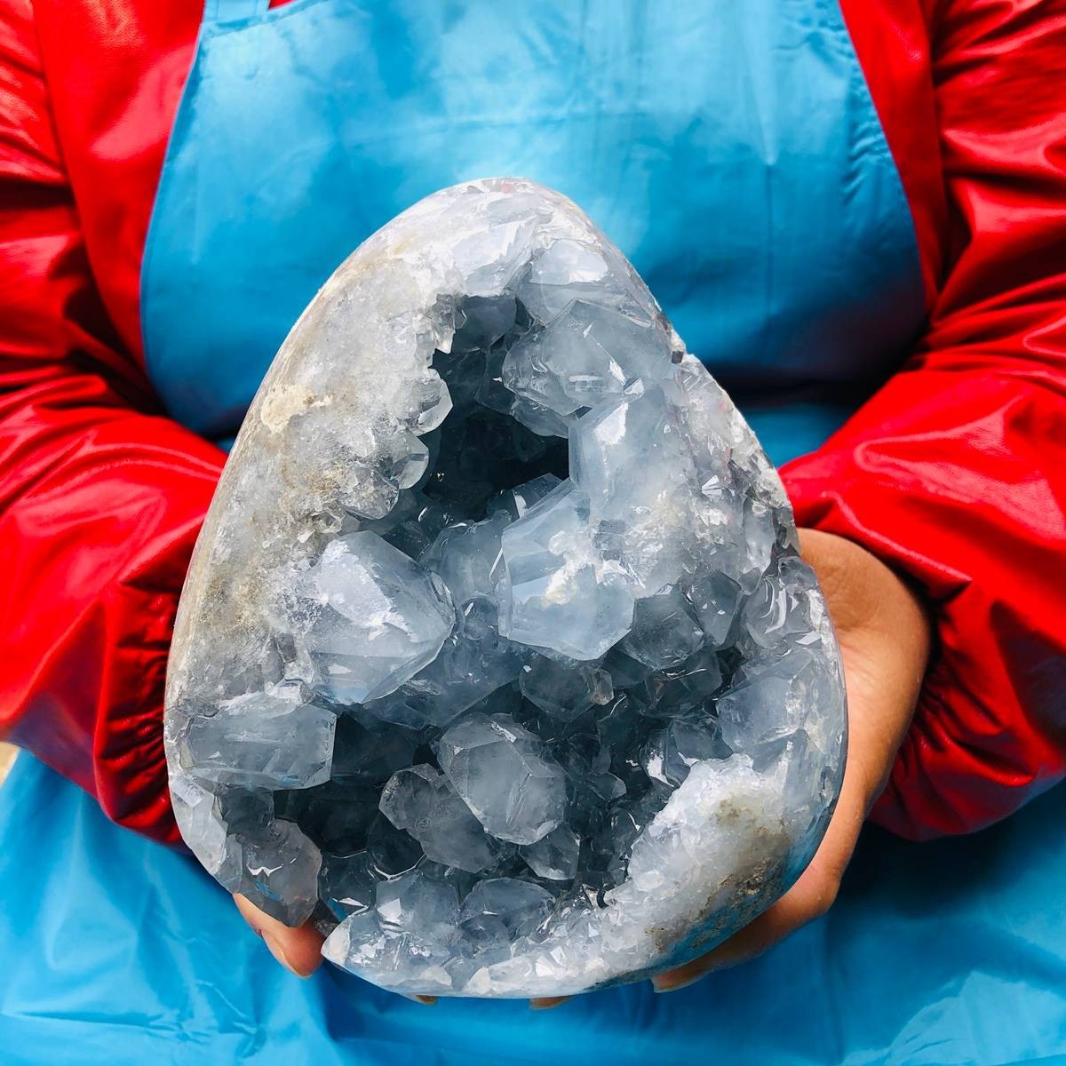 8.14LB Natural Blue Celestite Geode Quartz Crystal Mineral Specimen Healing