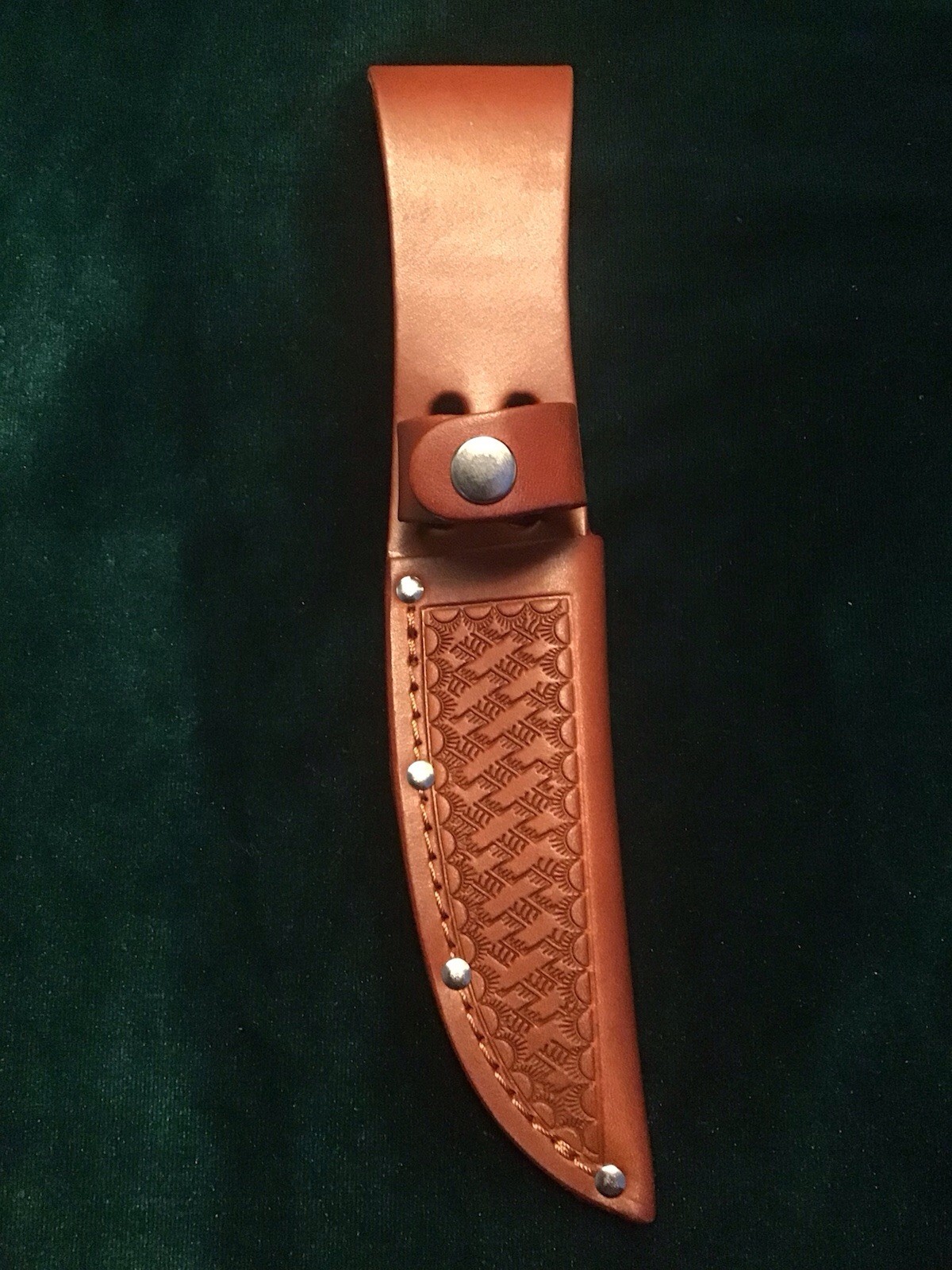 WESTERN TYPE LEATHER BASKETWEAVE EMBOSSED FIXED BLADE KNIFE SHEATH 4.5\