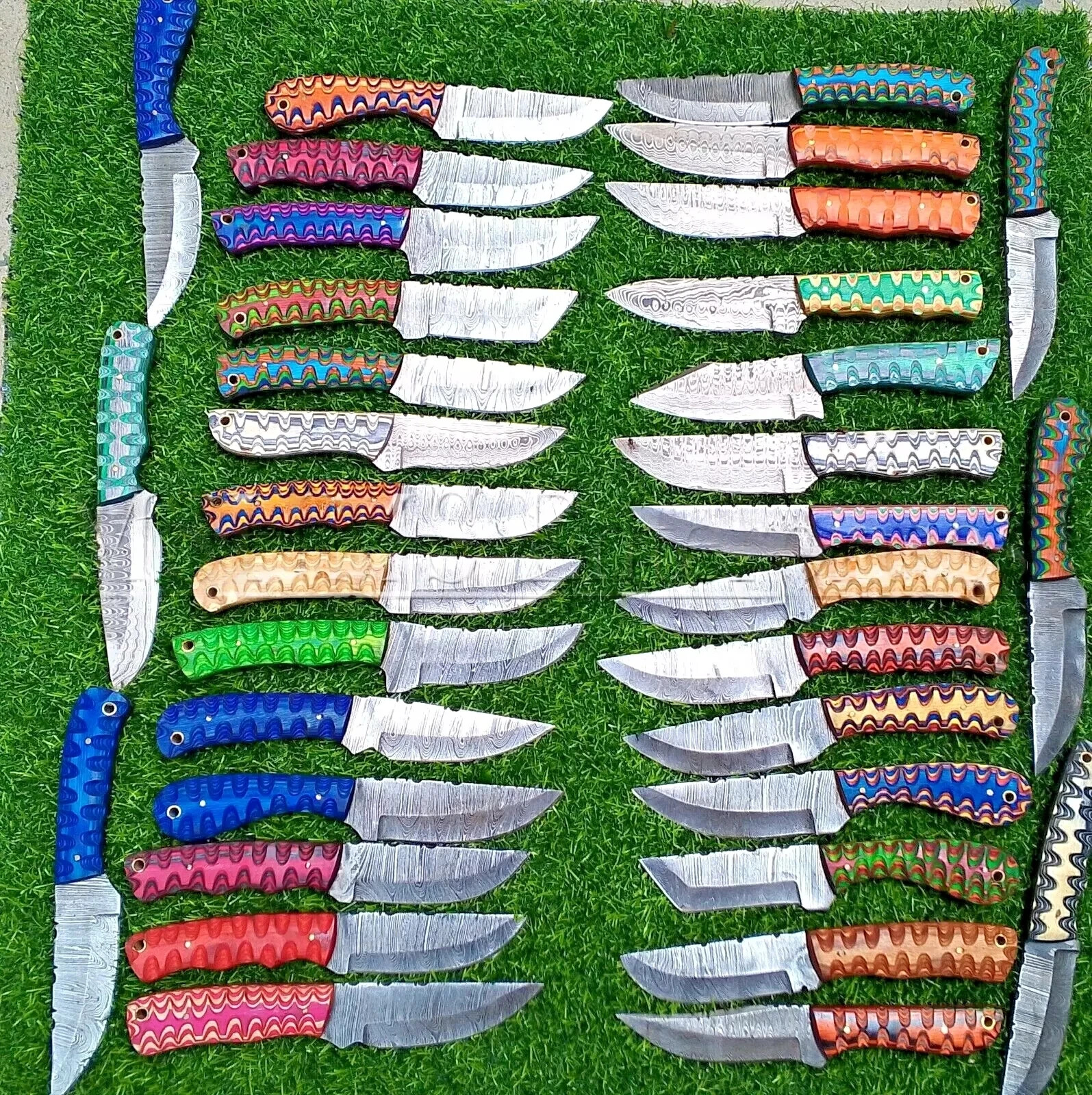 LOT OF 25 -8  INCH HANDMADE DAMASCUS STEEL SKINNER KNIFE WOOD HANDLE W/SHEATH