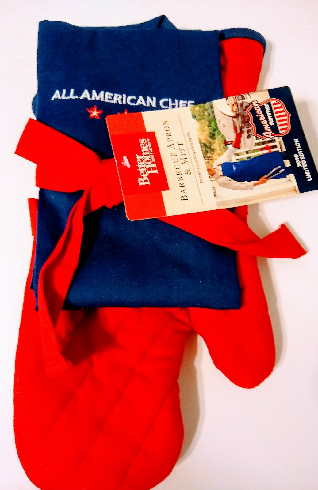 Grill Apron & Mitt All American Chef Matching BBQ Red Blue Host Gift New